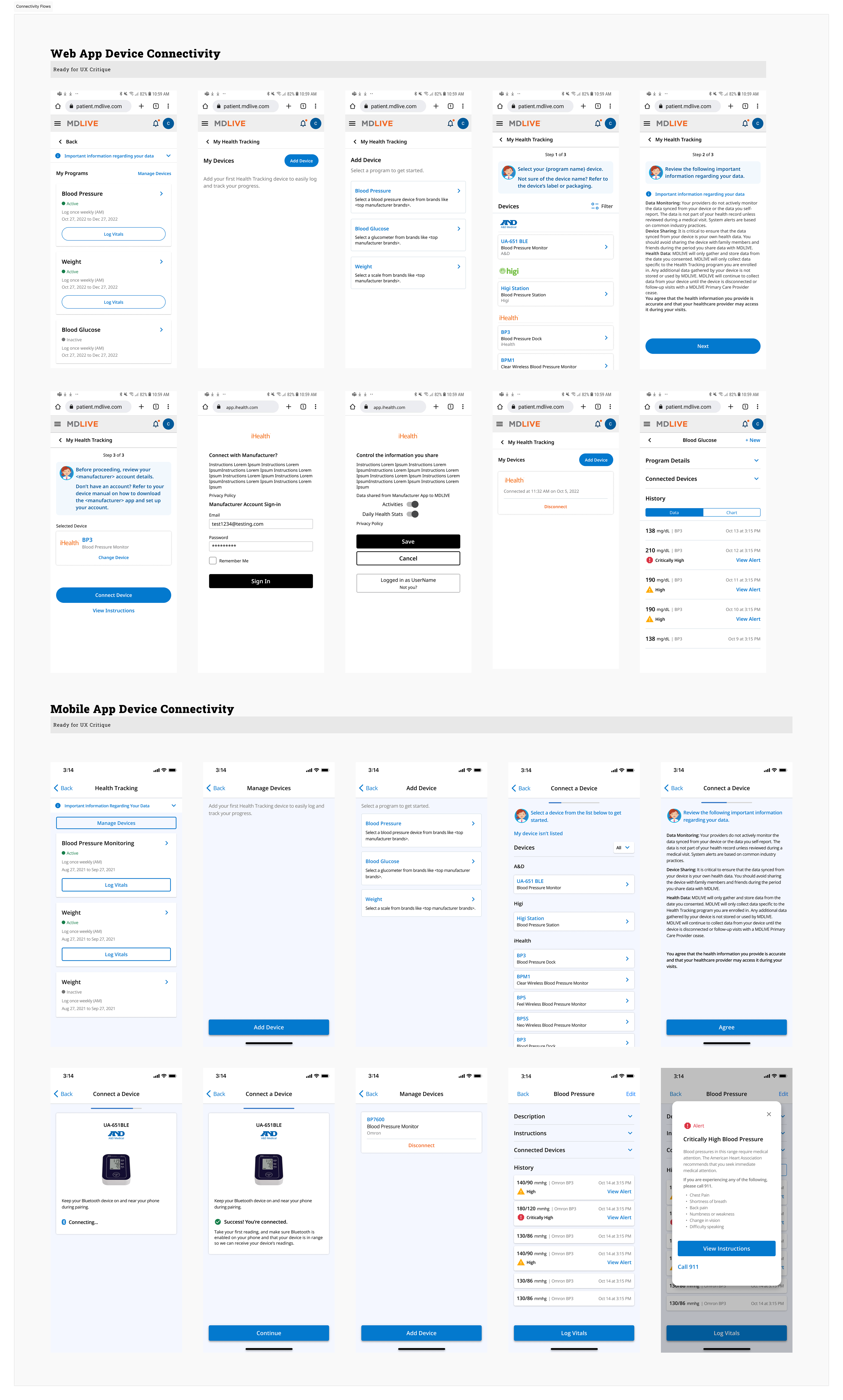 Hi-fidelity designs of device connectivity flows