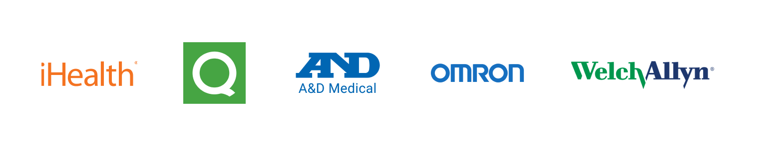 Logos of smart health manufacturers, including iHealth and Omron
