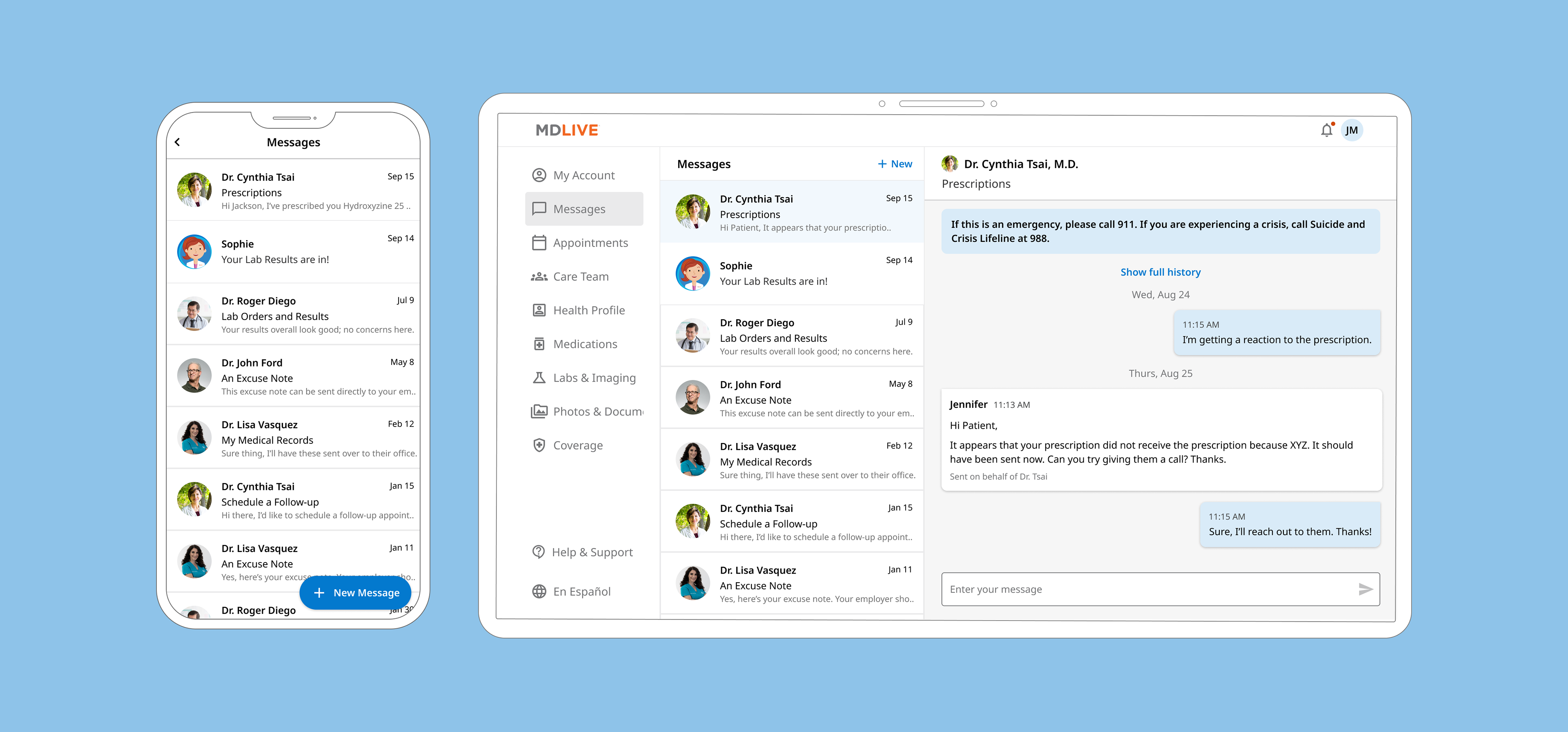 Image of MDLIVE's messaging interface