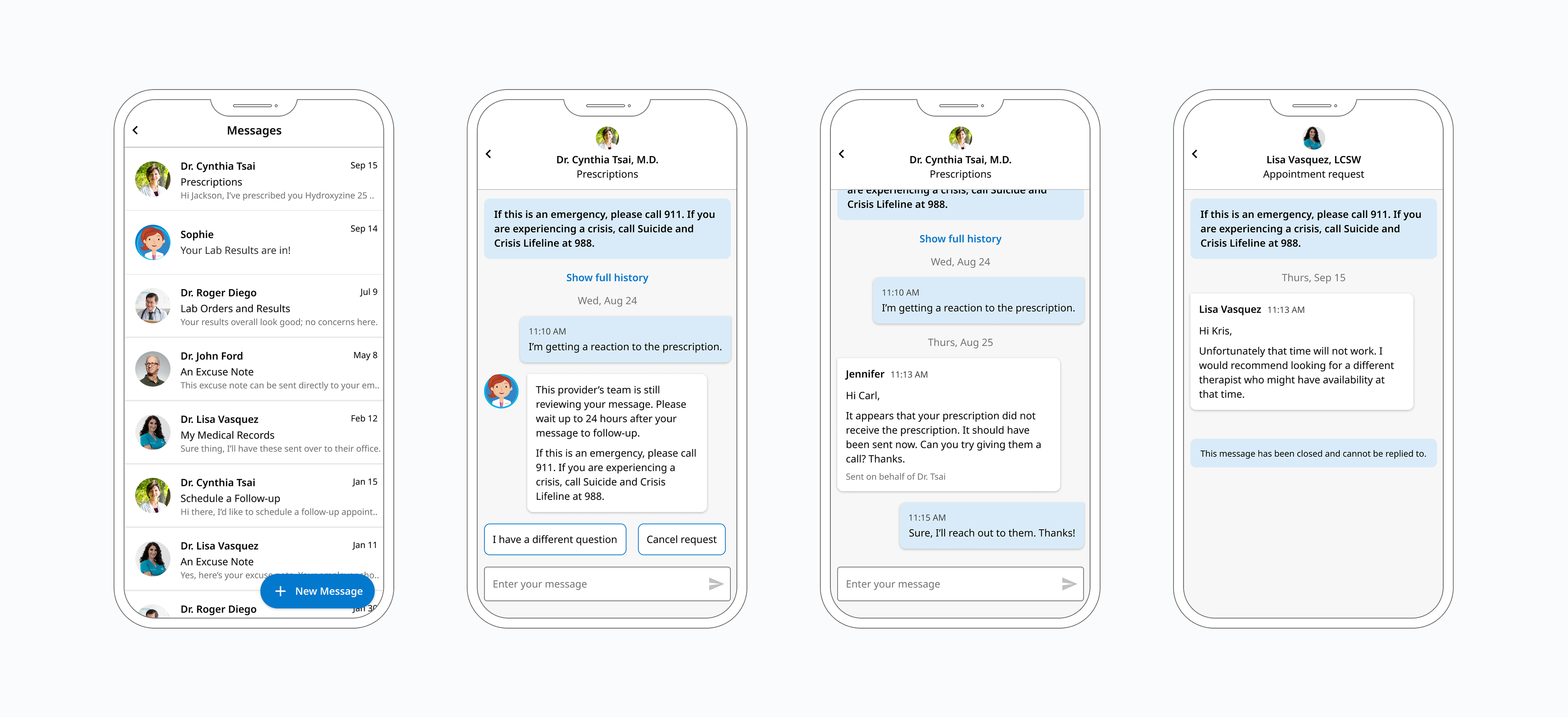 Images of the MDLIVE app's messaging feature