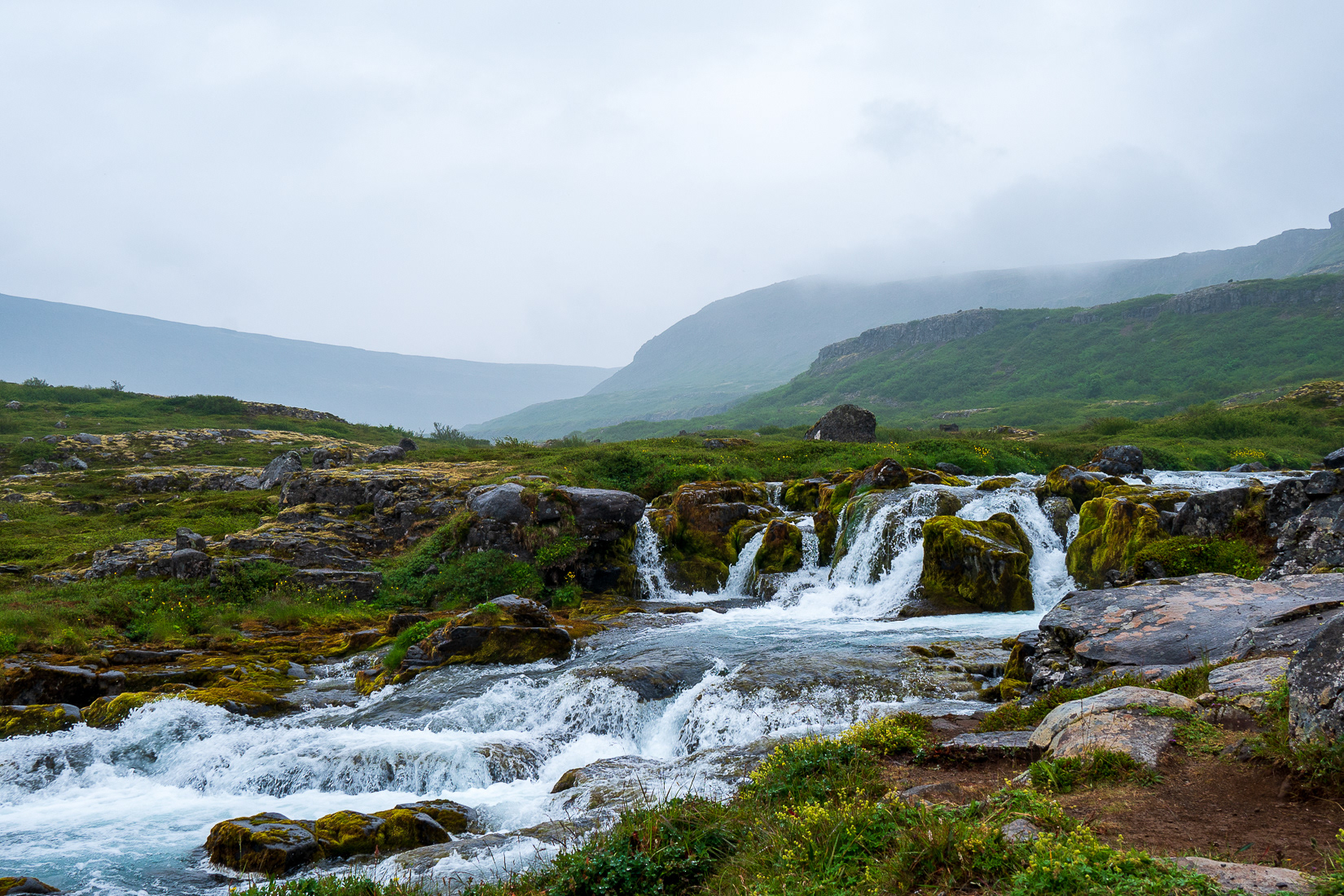 The lower falls.