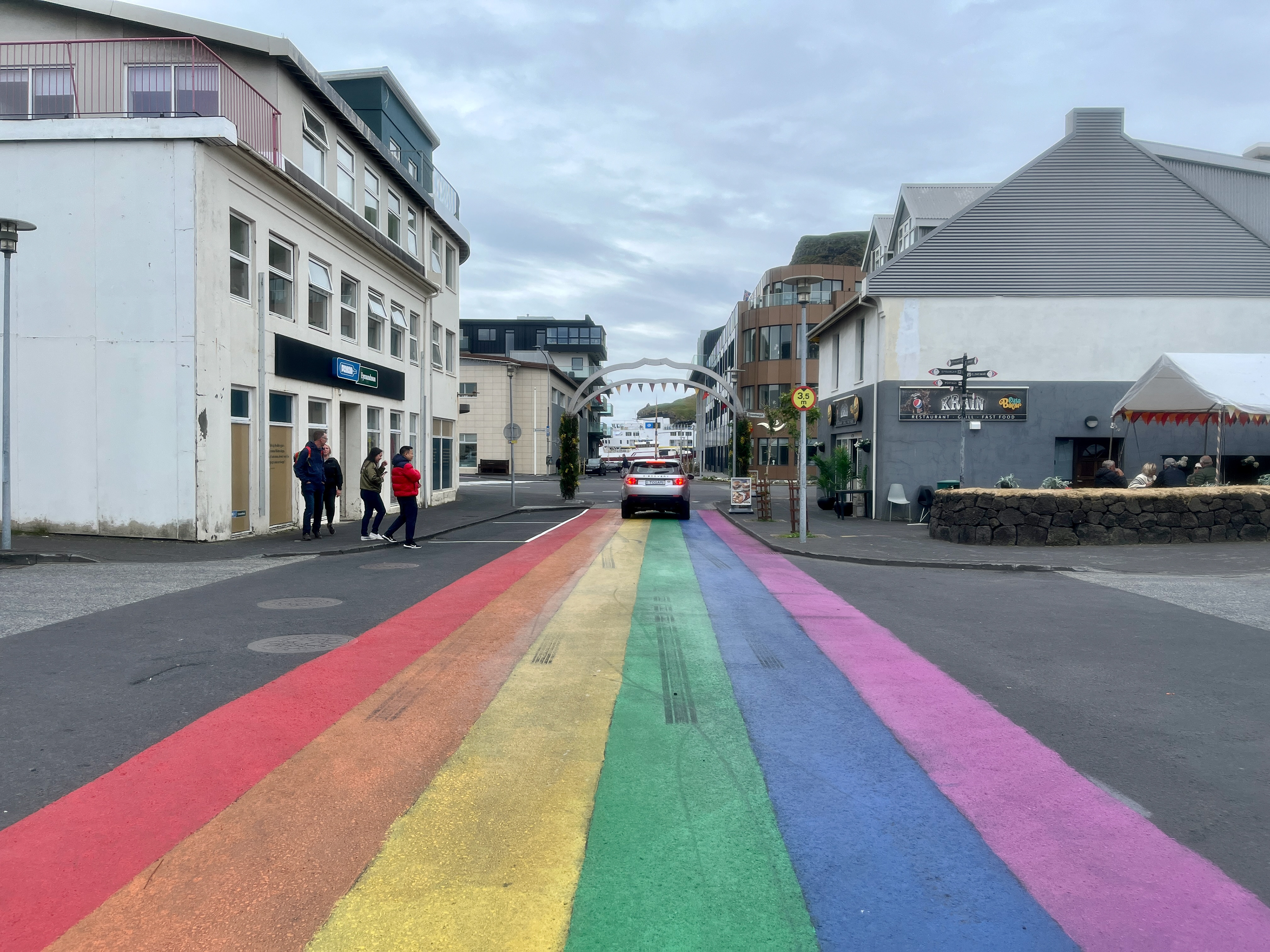 Rainbow stripes on streets and crosswalks is not uncommon in Iceland.