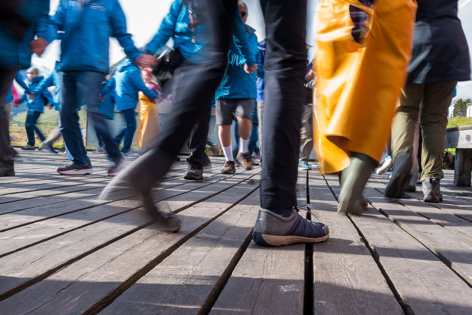 Performers and travelers dancing together