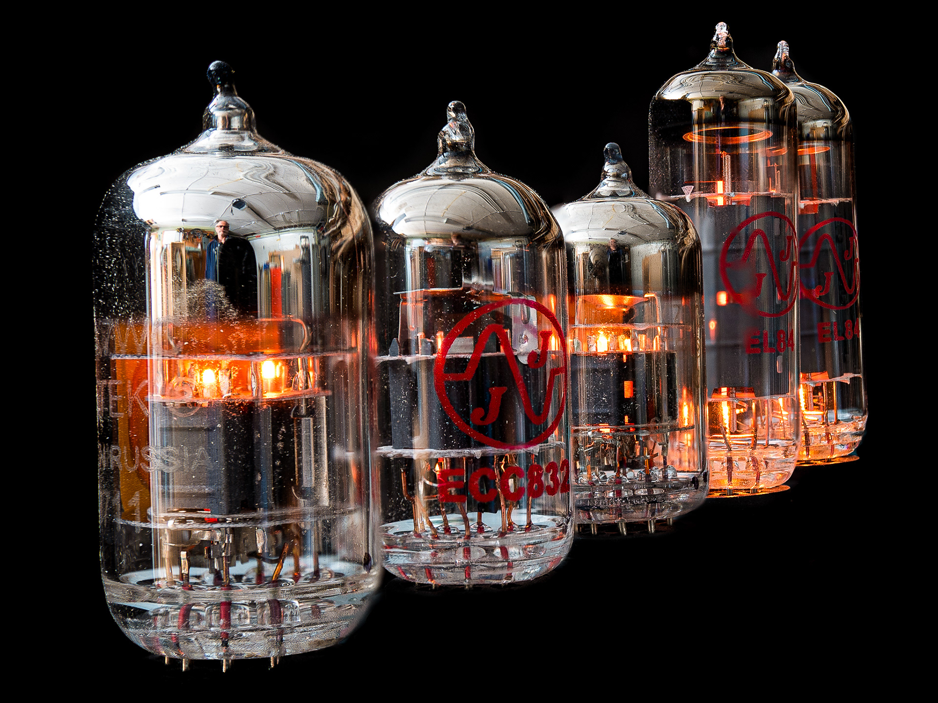 6: Heated up tubes from my fender Blues Junior with a self portrait on tube 1