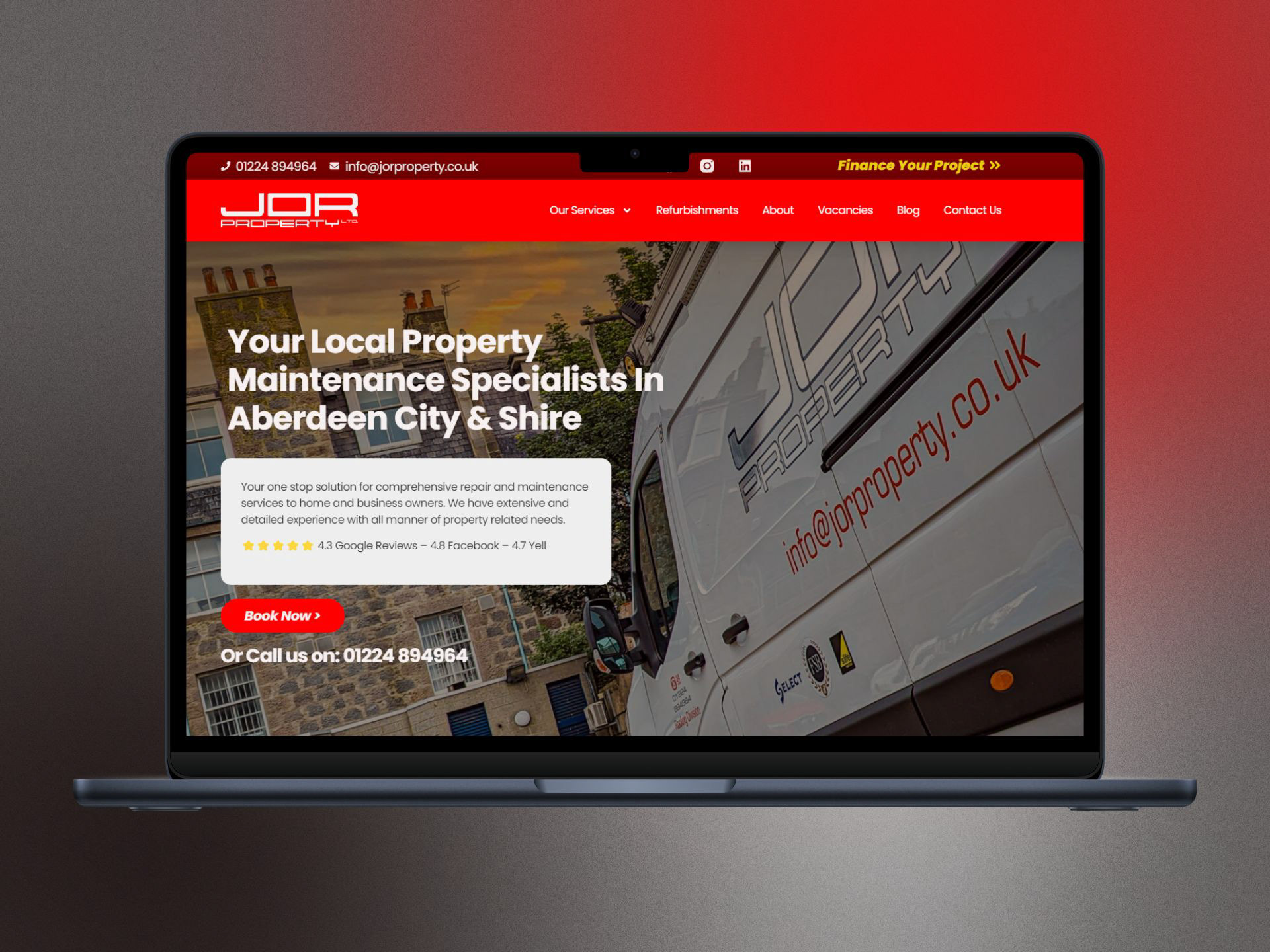 Website Redesign for JOR Property | Home page in a laptop