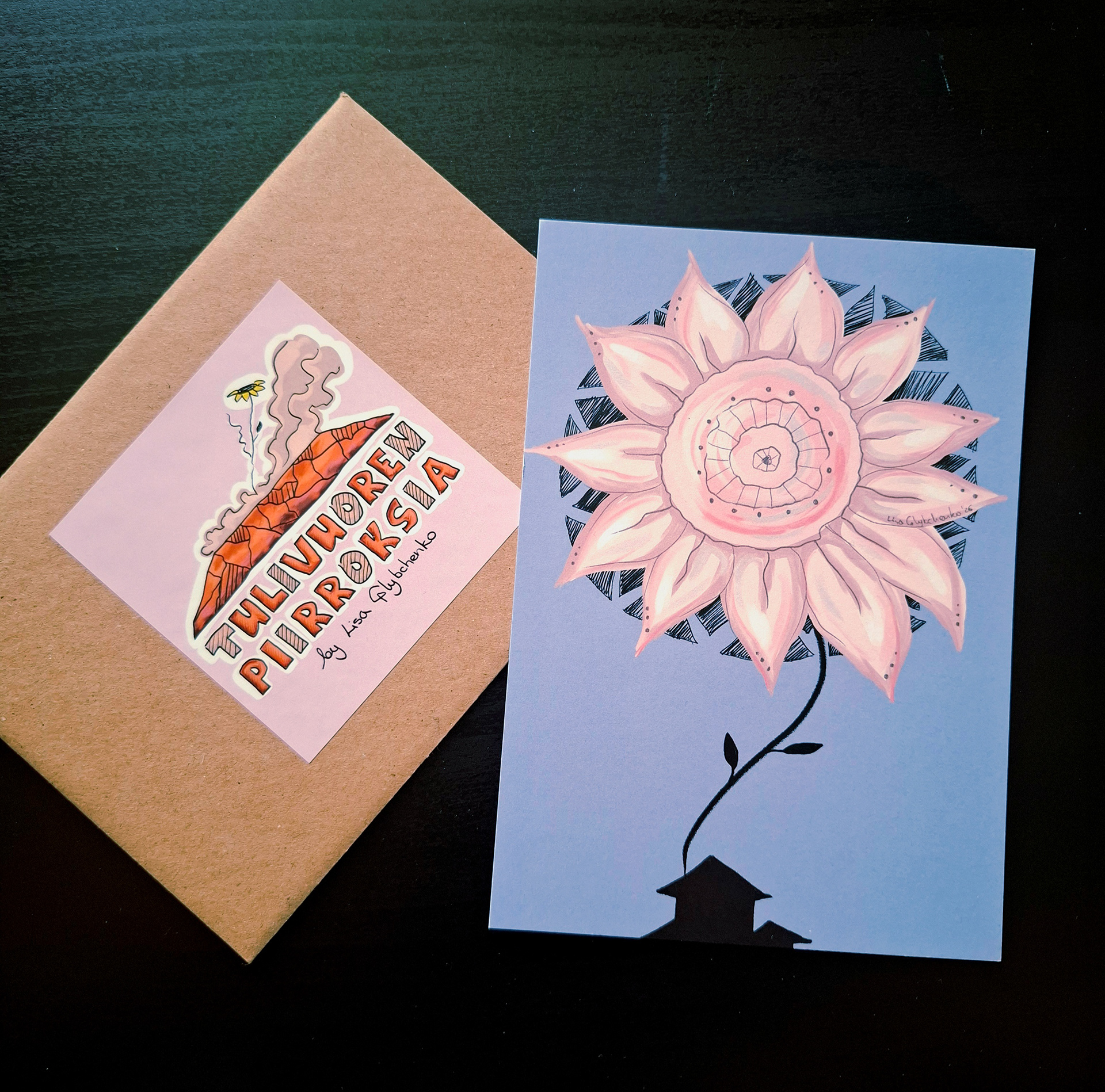 Postcard and envelope.