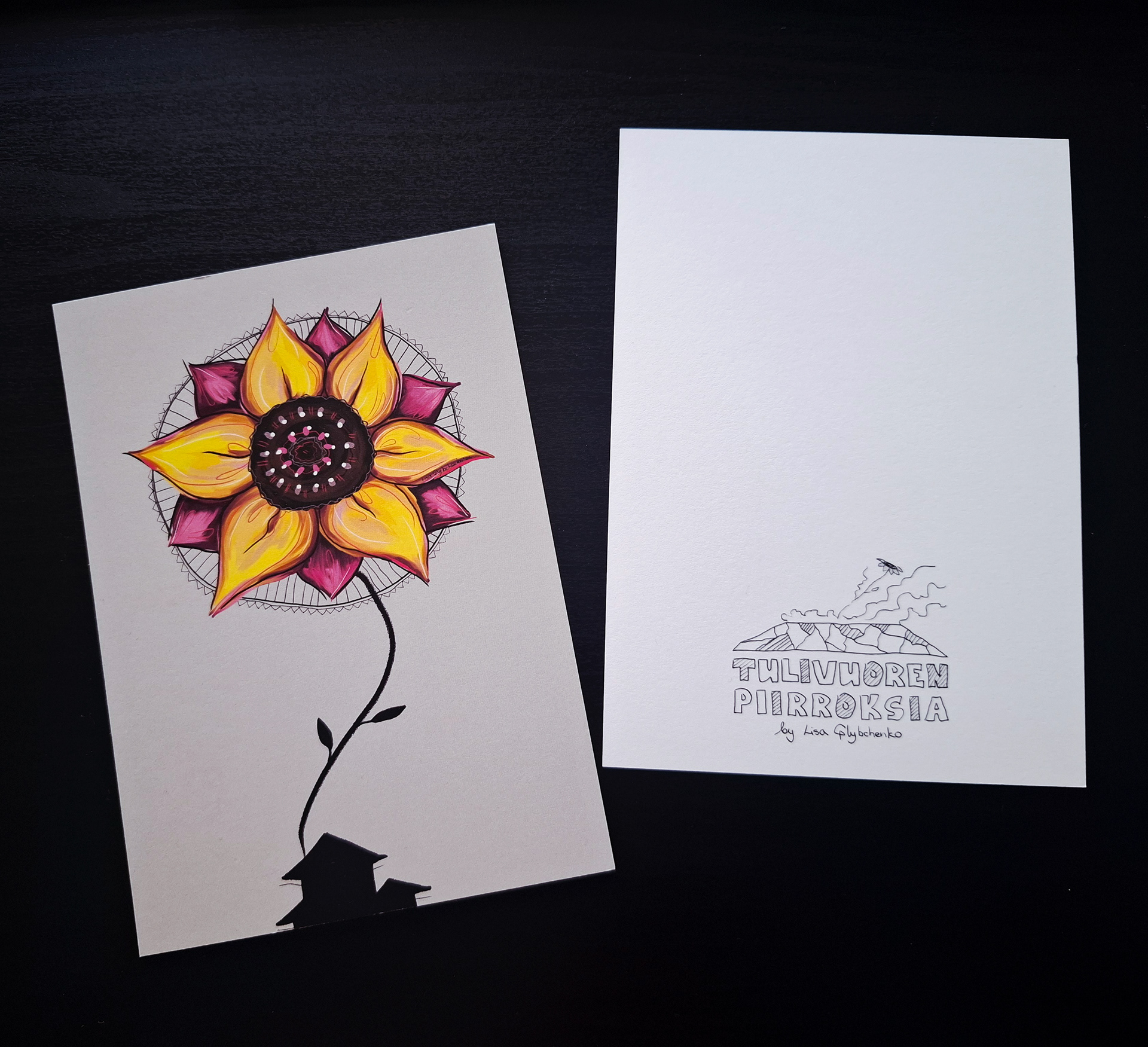 Front and back of the postcards.