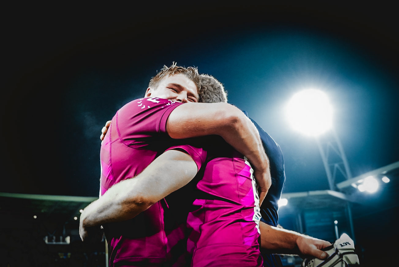 Ernst van Rhyn and Rob du Preez after winning during Investec Champions Cup pool phase match between ASM Clermont Auvergne vs. Sale Sharks on Saturday 13th December 2025 in Clermont, France