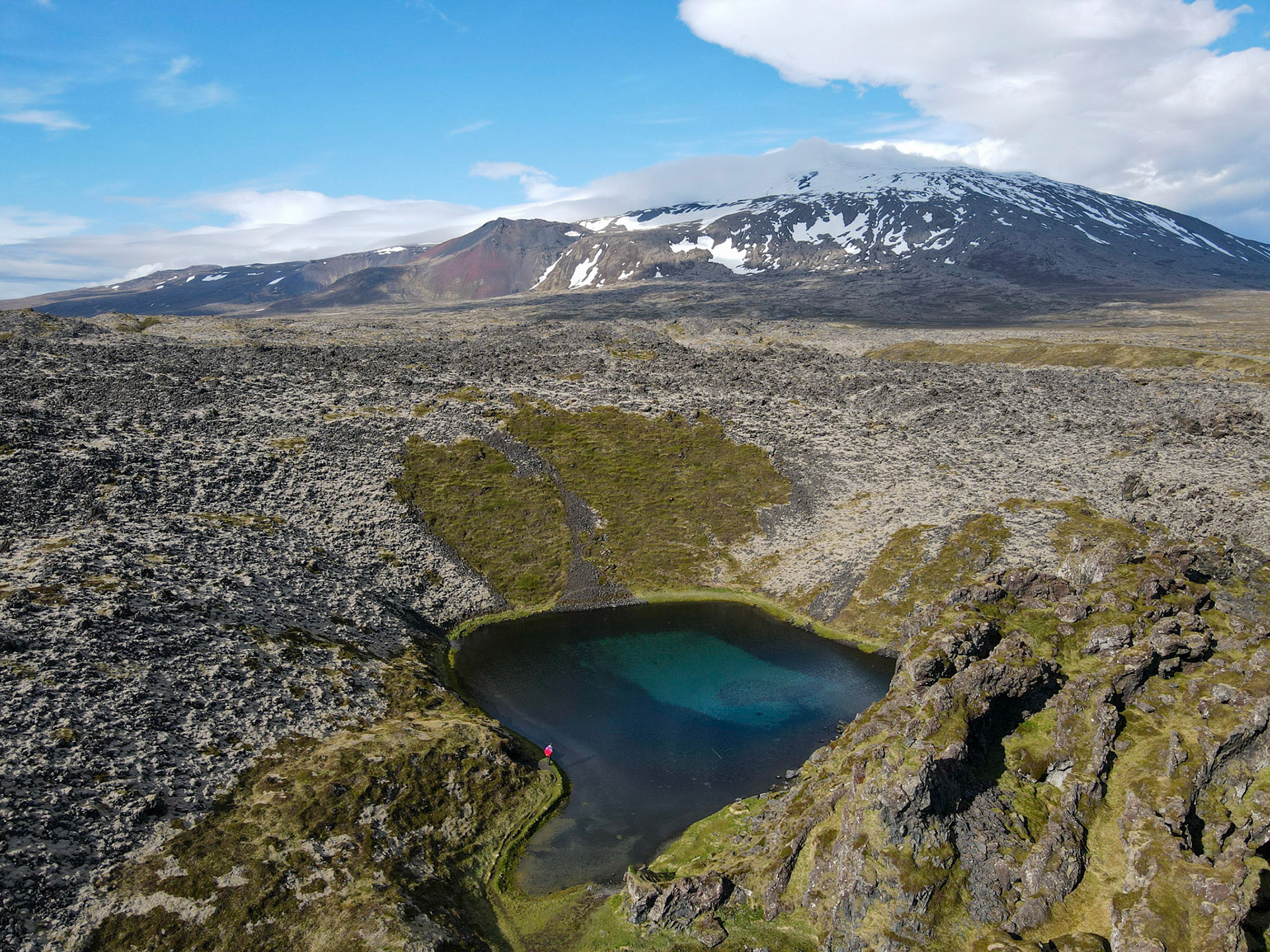 Le volcan Snaefells, depuis la plage de Djúpalónssandur