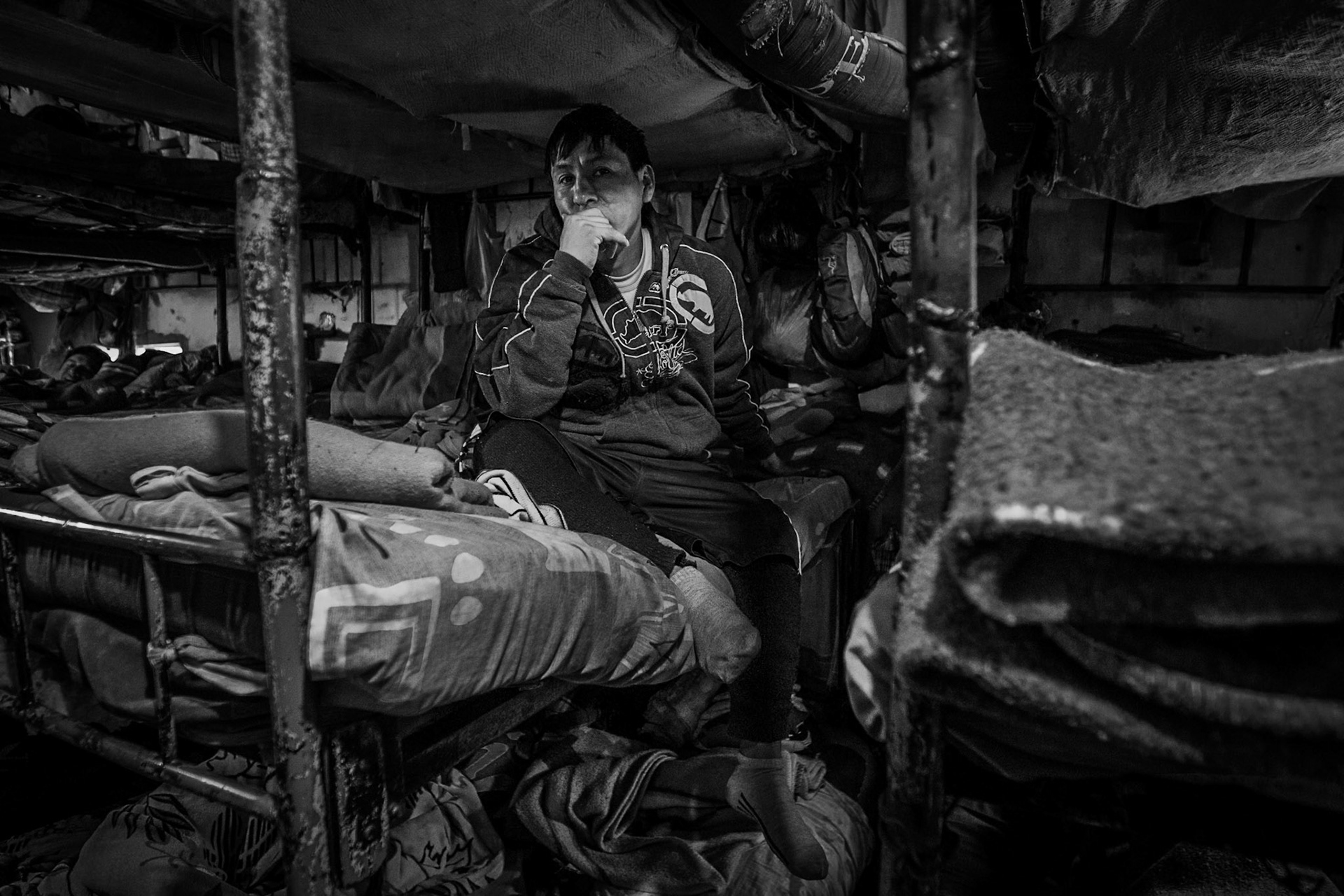 LURIGANCHO PRISON, SAN JUAN DE LURIGANCHO, LIMA, PERU: Overcrowding in one of the shared cells.
