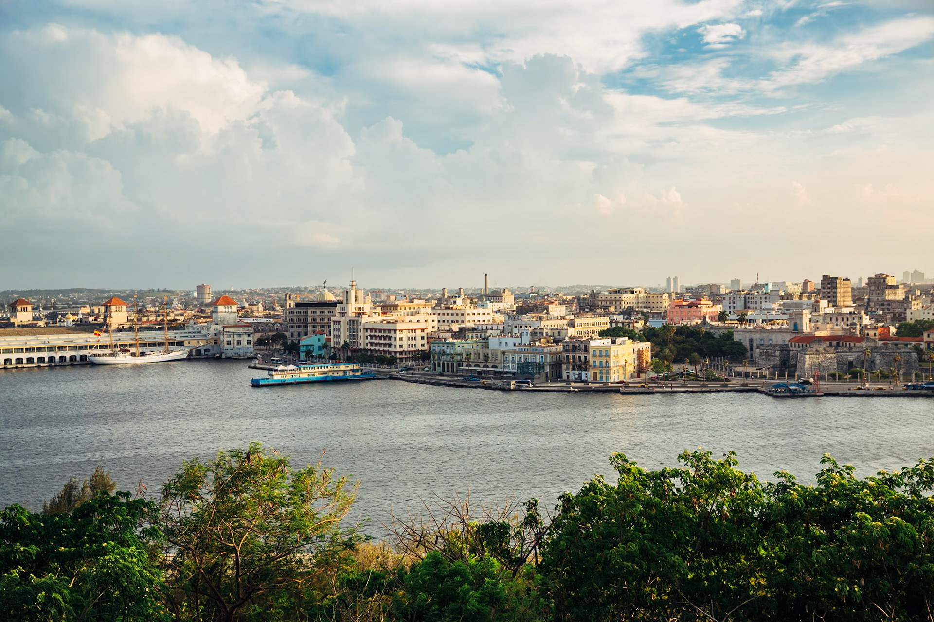 View of the port of Havana and the National Capitol of Cuba from Fort San Carlos of the Cabin, Cuba, 2015.