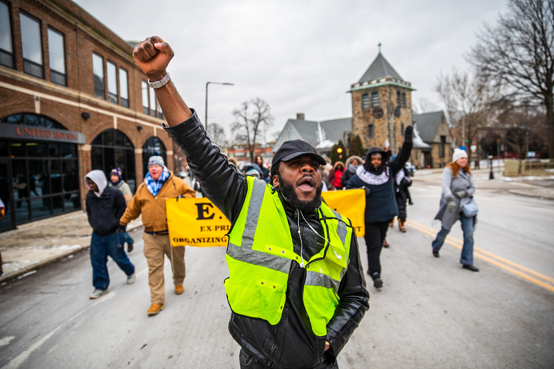 DORCHESTER, MA, USA - JANUARY 15: People gather and organized a march with demand of Justice Action Against Police Brutality during the death anniversary of Martin Luther King at the Warren Street in Dorchester, MA, United States on January 15, 2018.