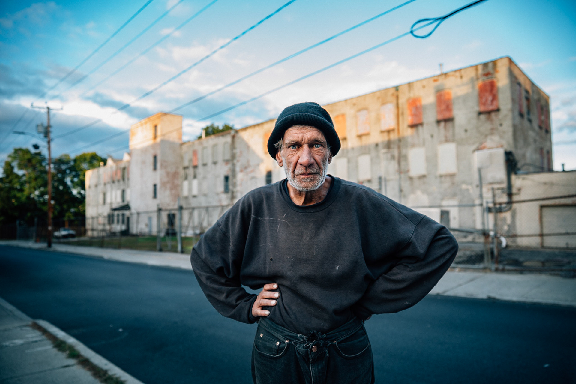 POUGHKEEPSIE, NEW YORK, USA, OCTOBER 2018: Abandoned place and gentleman looking at camera.
