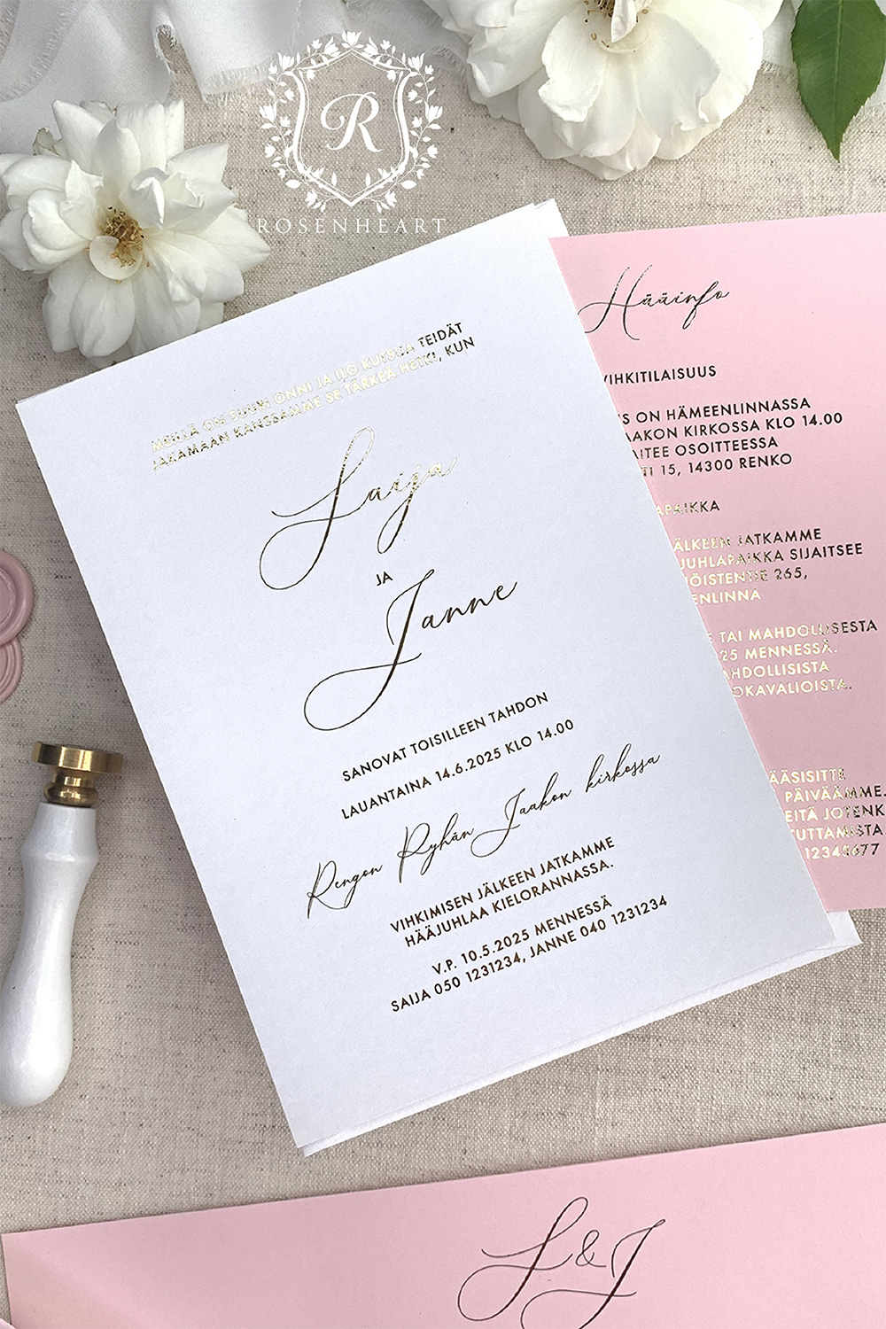 Moderni kalligrafinen kultafolio hääkutsu setti - Modern calligraphic gold foil Wedding Invitation set