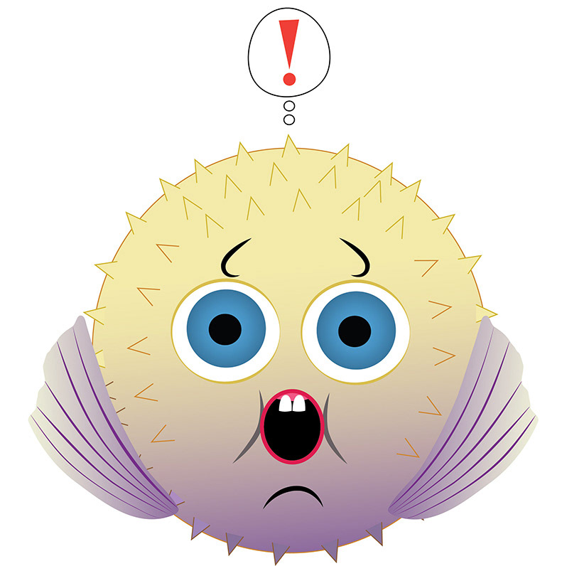 A frightened pufferfish used to illustrate a poem for RockPaperPoem.