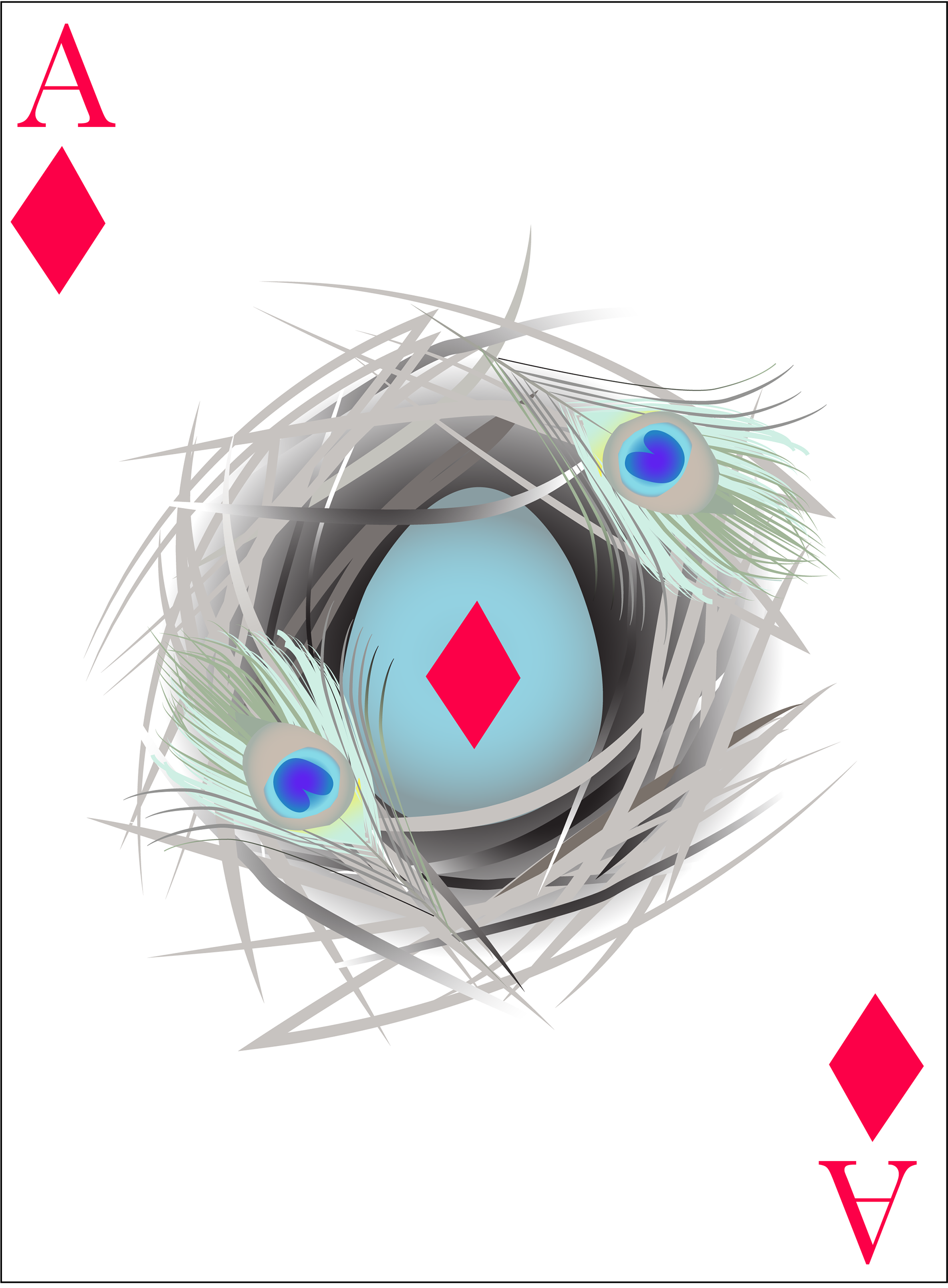 The Ace of Diamonds is a Peacock Egg in a nest.