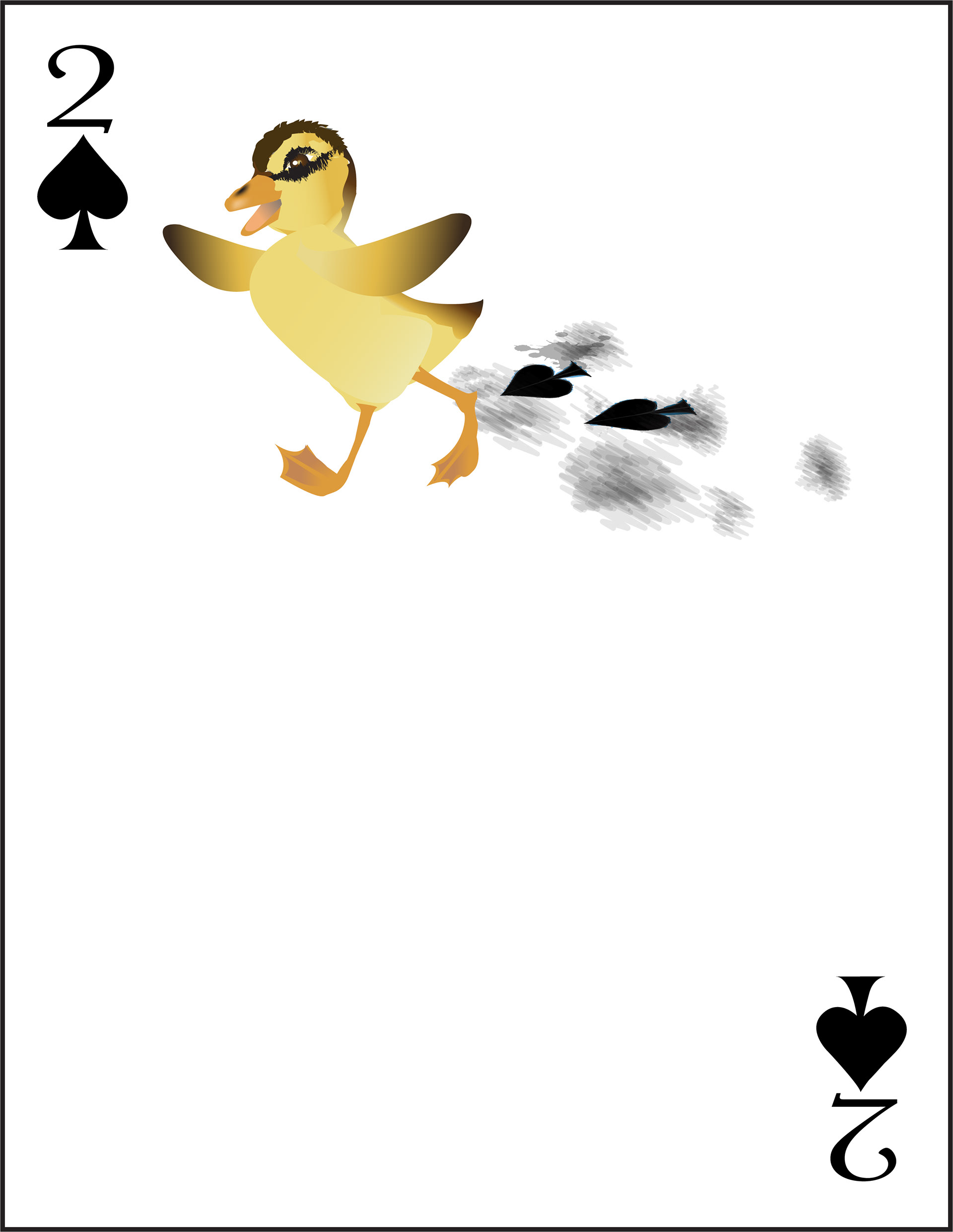 A Mallard Duckling on the two of Spades.