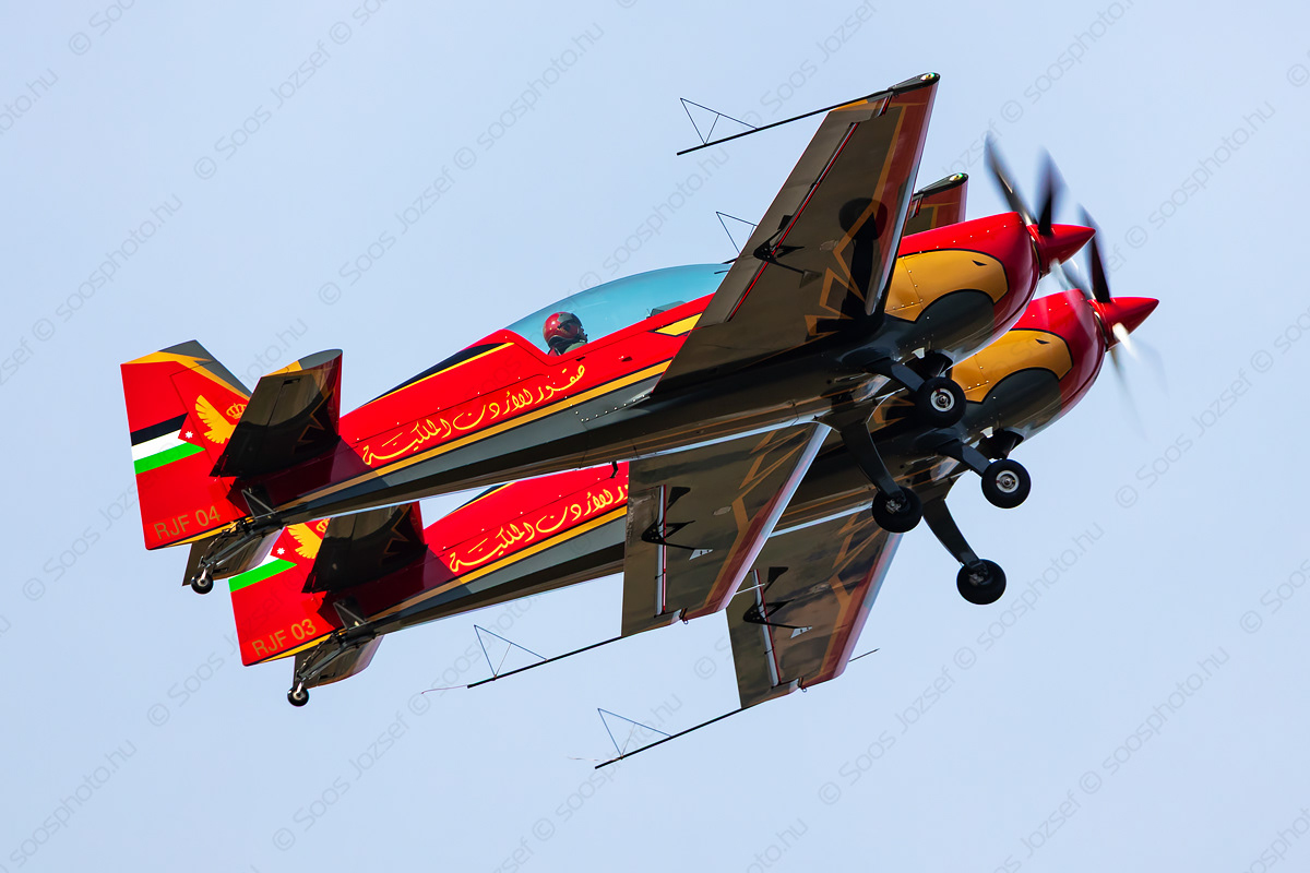 Royal Jordanian Falcons aerobatic team aircraft flying in overlapping formation
