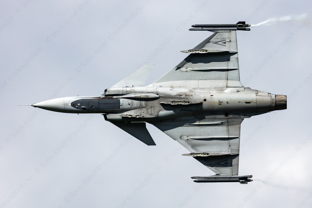 Hungarian Air Force SAAB JAS 39C Gripen in knife-edge flight