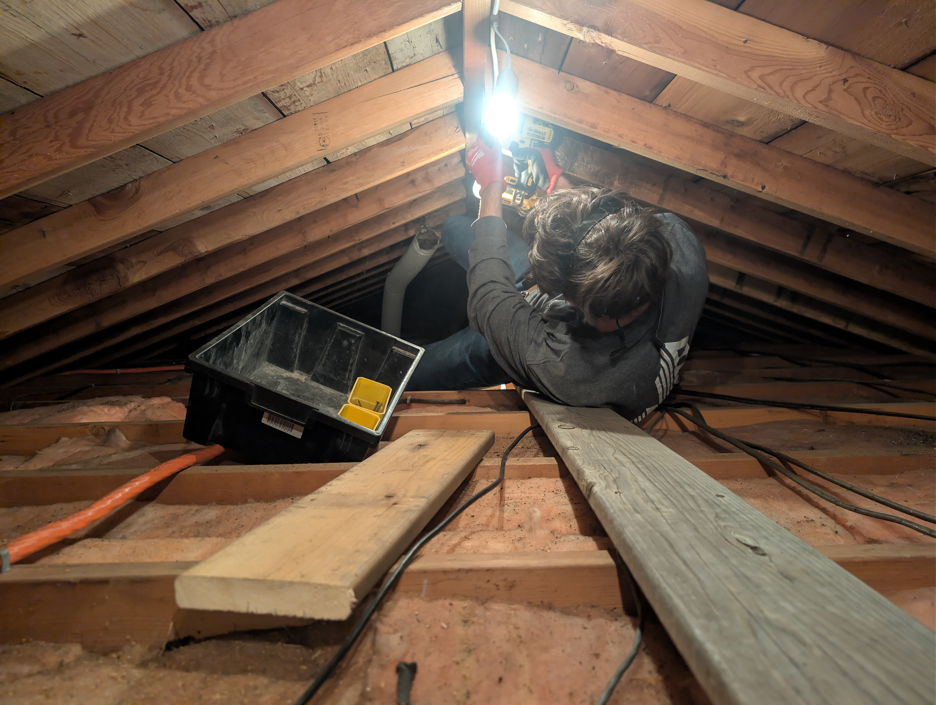 adding fairy lights to the attic