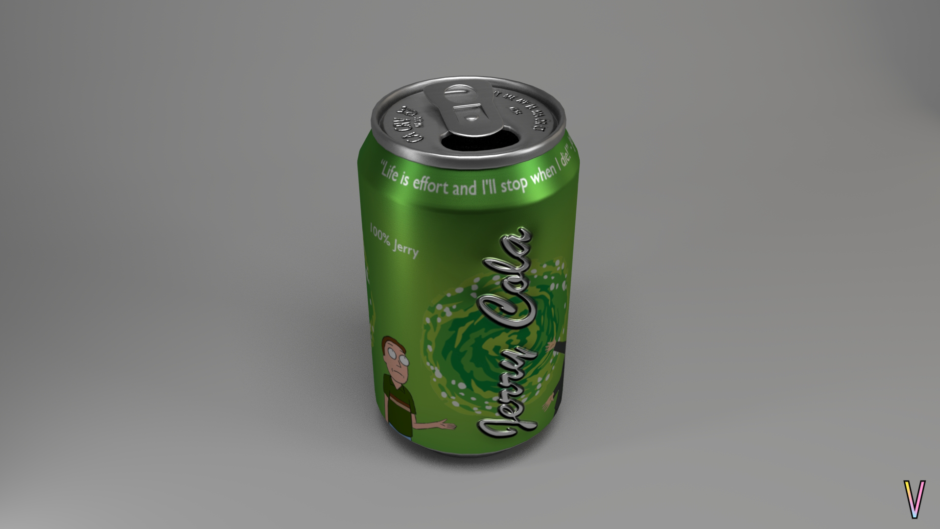 Soda Can unwrapped and textured in Maya, textures made in Photoshop with Rick and Morty Assets