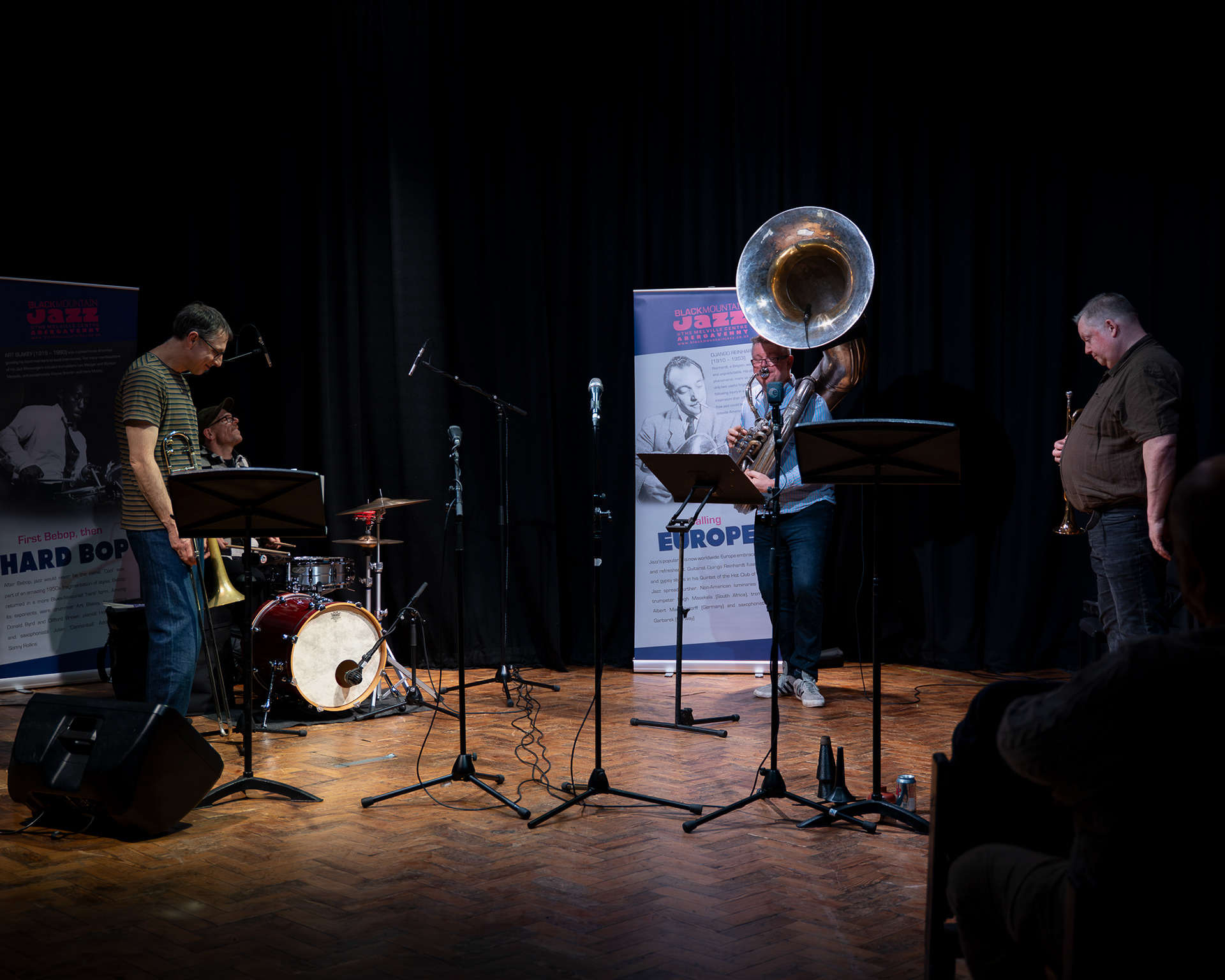 Live jazz quartet Brass Band Bychan on stage at Melville Theatre South Wales