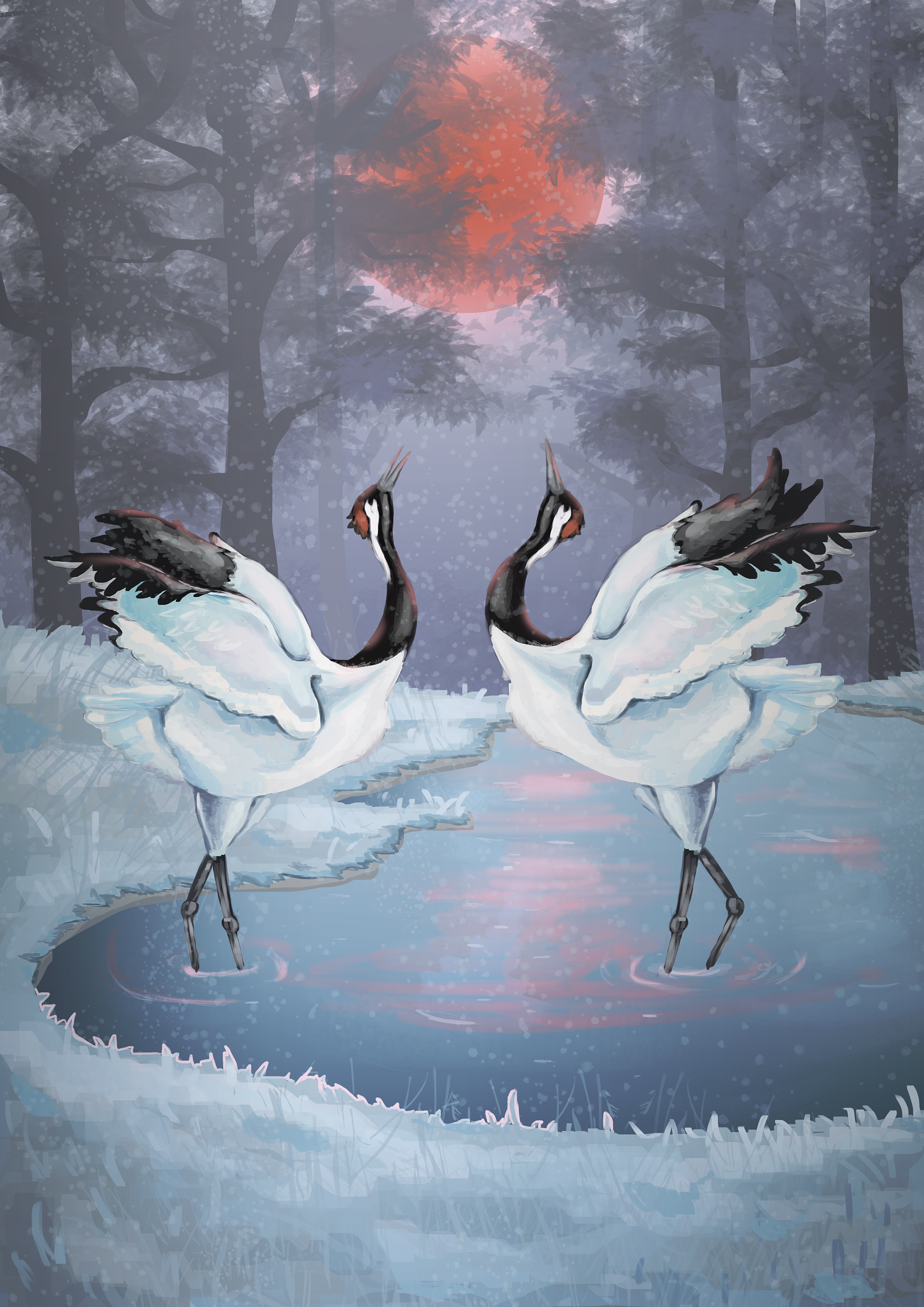 Kraniche im Schnee (Digitale Illustration) - Josephine Wischert Portfolio
