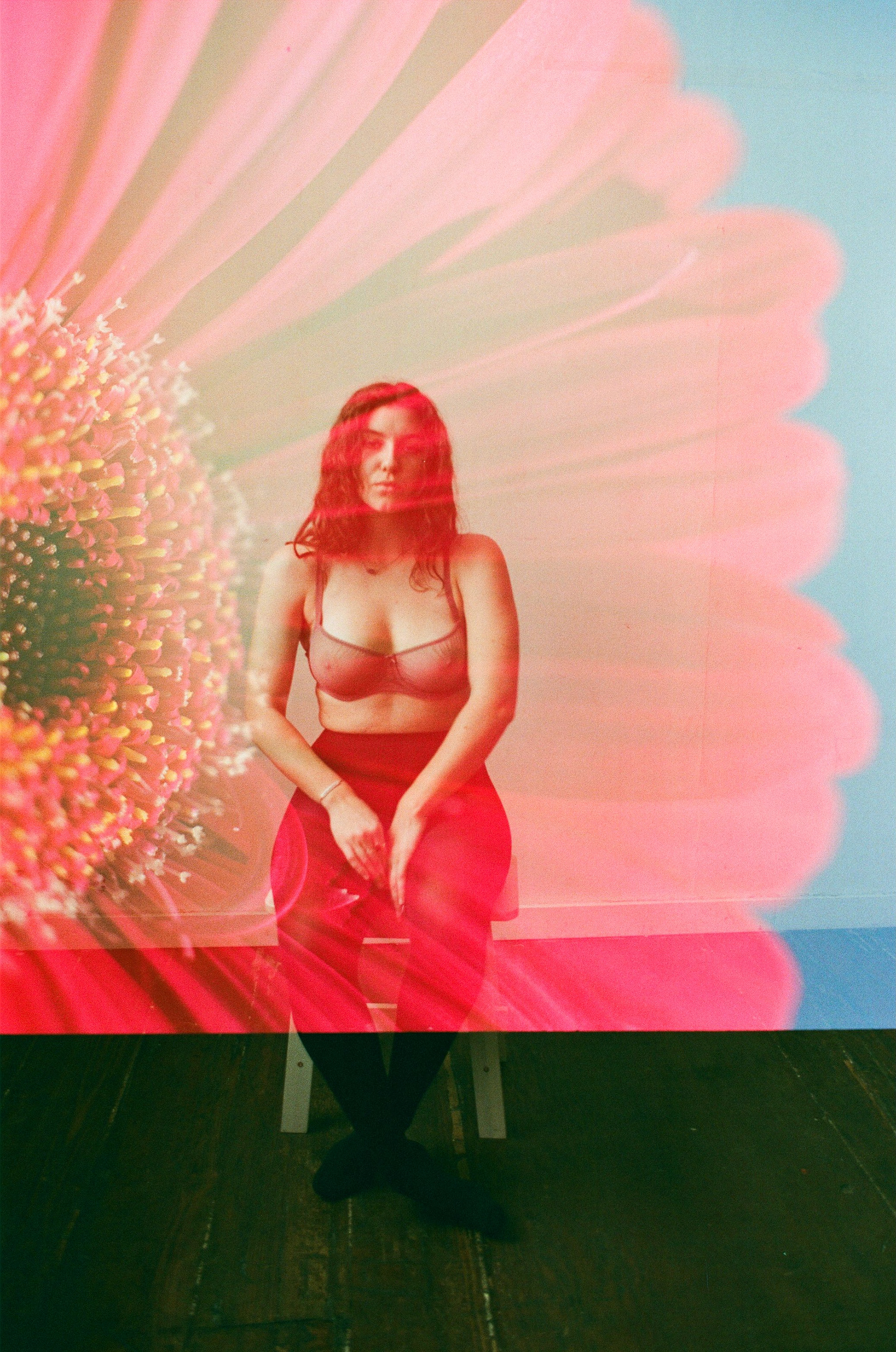 Samantha on double exposed flower film