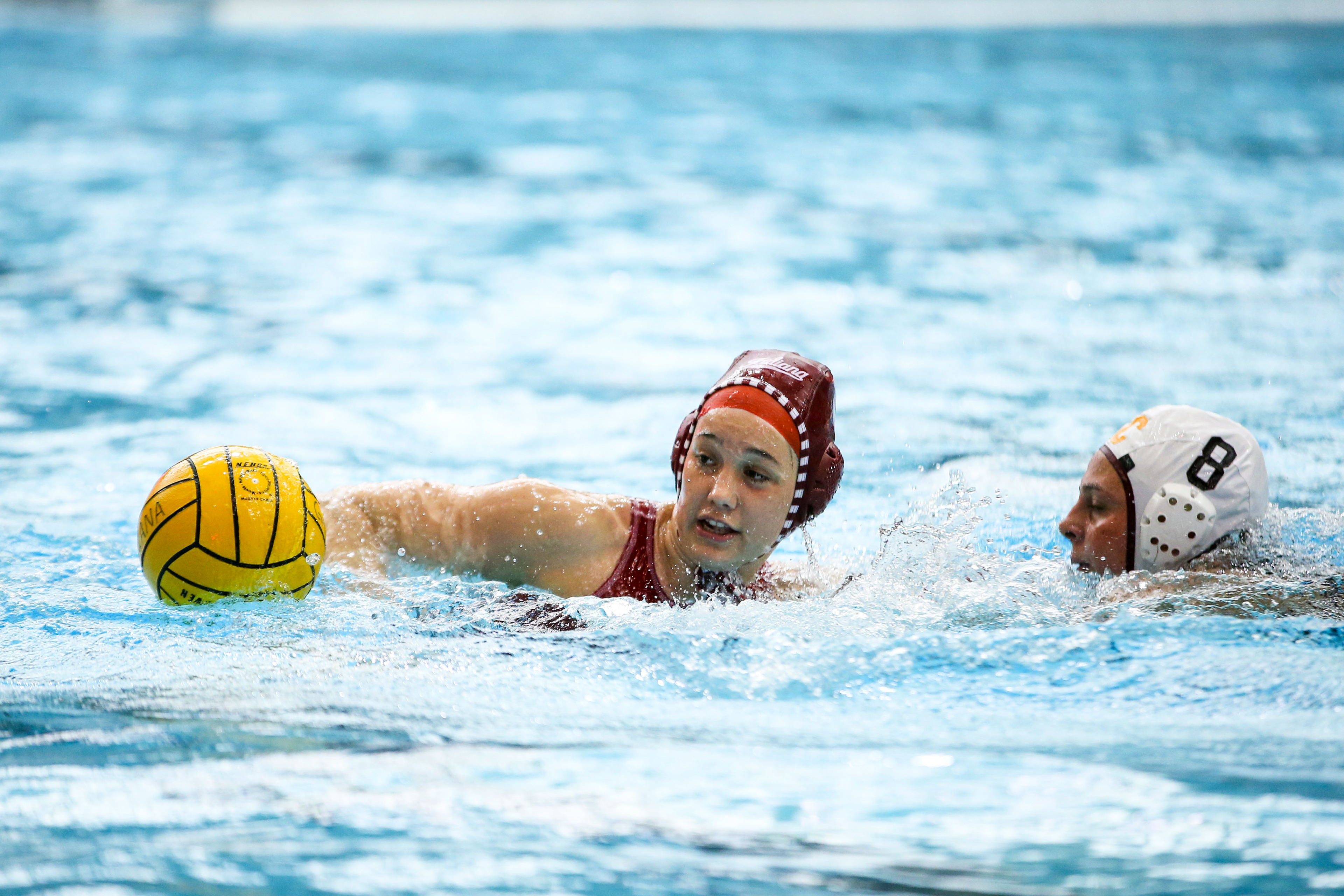 BLOOMINGTON, IN - April 02, 2021 - attacker Lanna Debow #6 of the Indiana Hoosiers during the game against the Southern California Trojans and the Indiana Hoosiers at Counsilman-Billingsley Aquatic Center in Bloomington, IN. 
