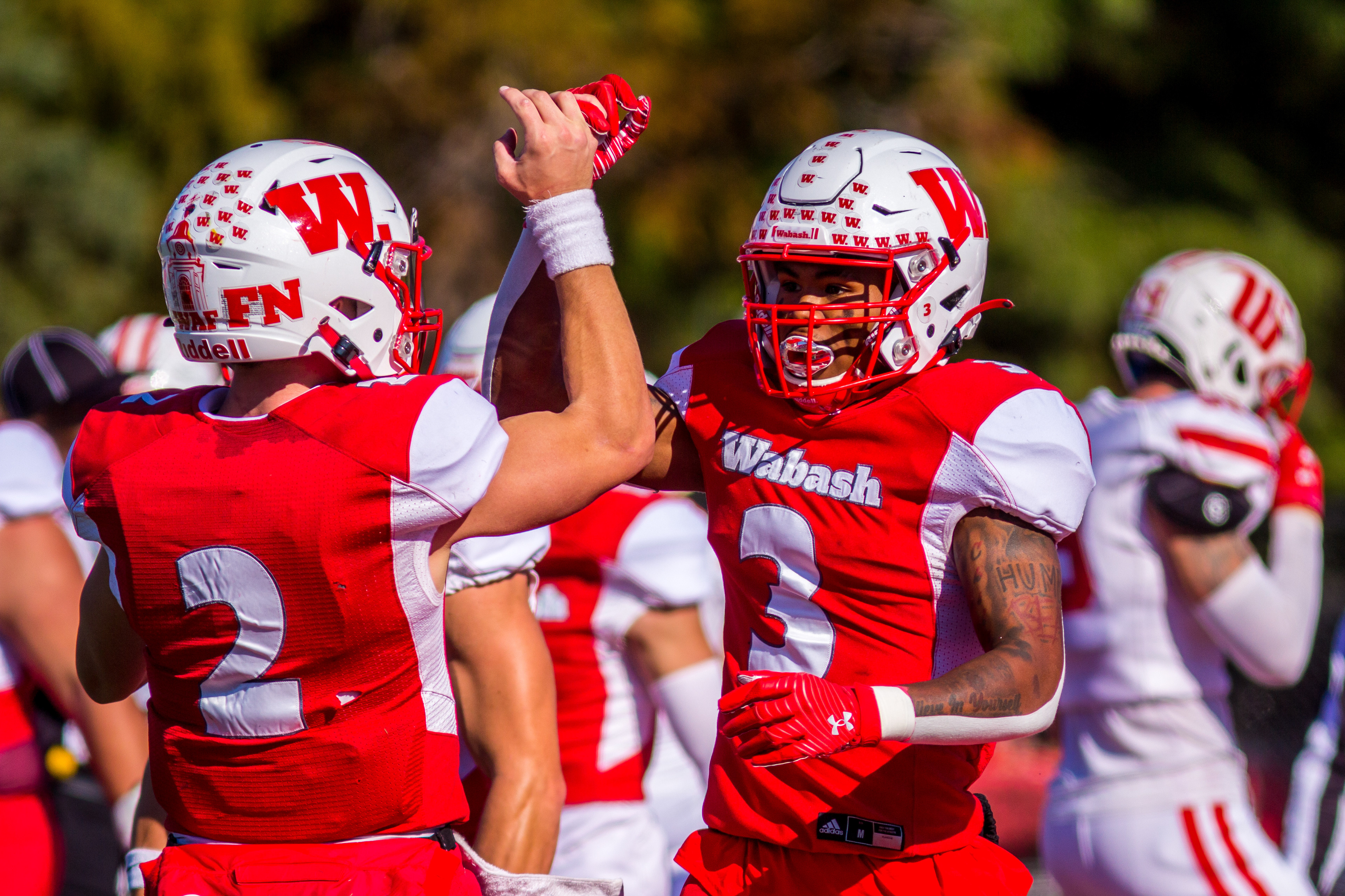 CRAWFORDSVILLE, IN – November 06, 2021 – Wide Receiver Derek Allen Jr. #3 of the Wabash Little Giants reacts after a play during the game against the Wittenberg Tigers and the Wabash Little Giants at Little Giant Stadium in Crawfordsville, IN. 