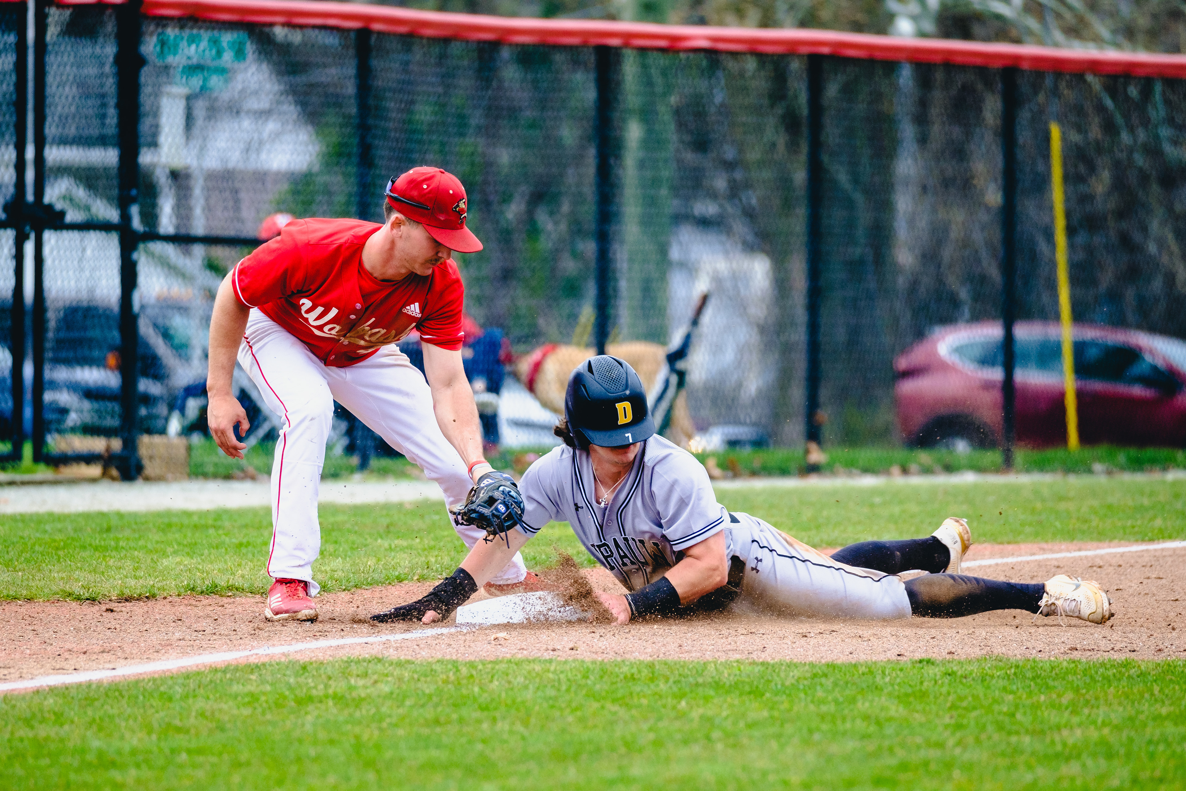 CRAWFORDSVILLE, IN – 04.04.2023 – Infielder AJ Reid #42 of the Wabash Little Giants during the game against the DePauw Tigers and the Wabash Little Giants at Goodrich Ballpark in Crawfordsville, IN. 