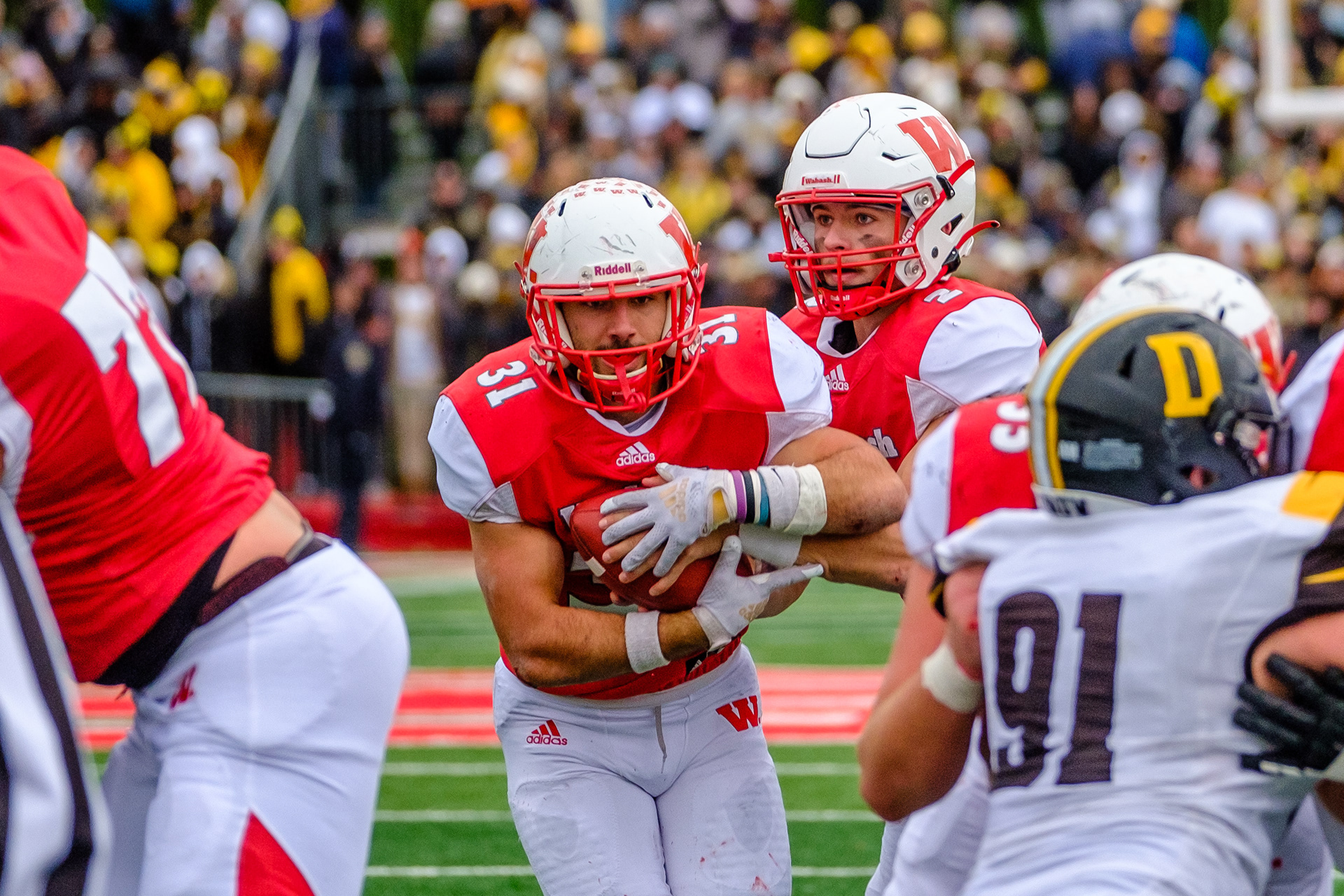 CRAWFORDSVILLE, IN – November 06, 2021 – Running Back Donovan Snyder #31 of the Wabash Little Giants during the game against the DePauw Tigers and the Wabash Little Giants at Little Giant Stadium in Crawfordsville, IN. 