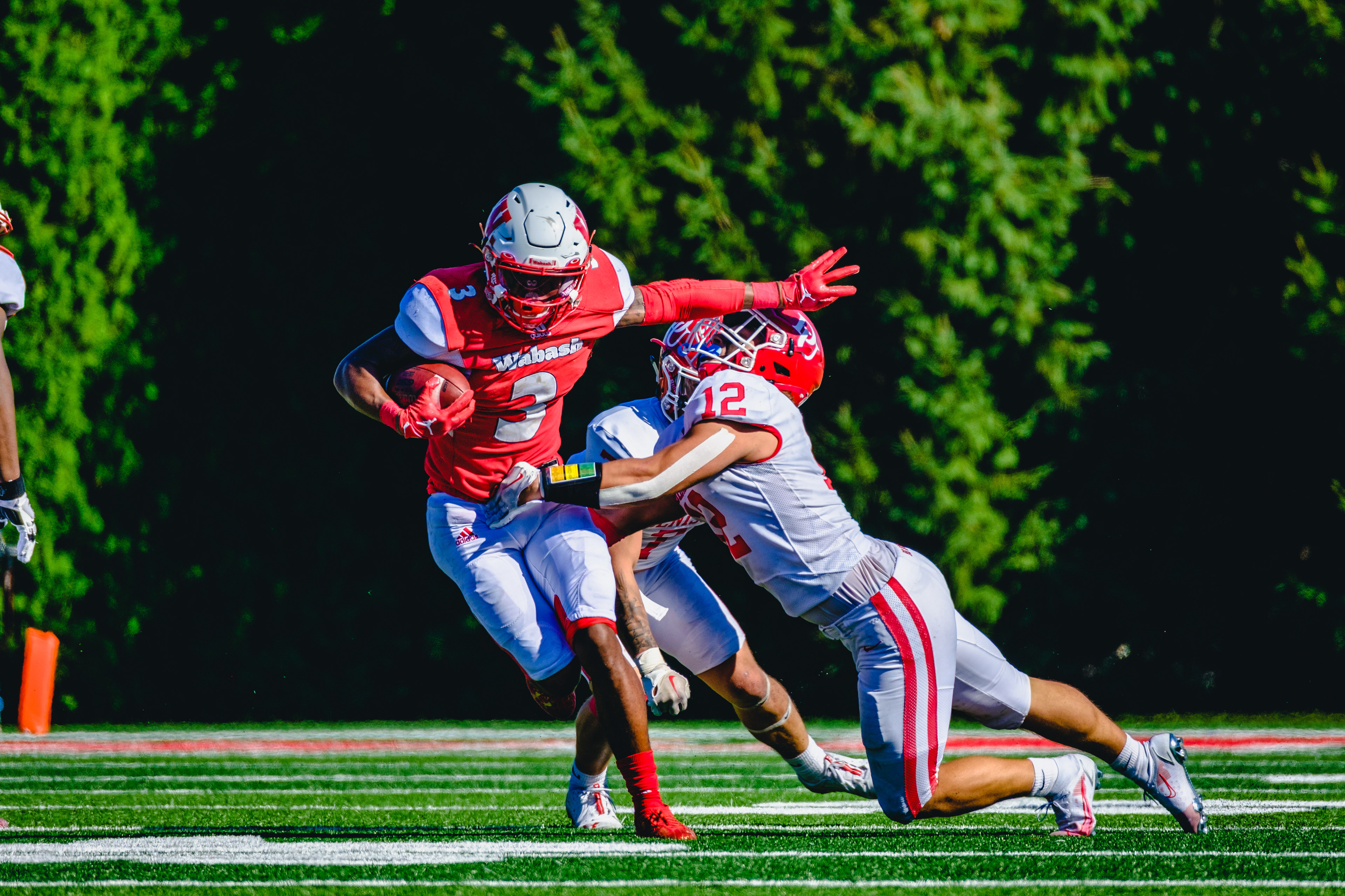CRAWFORDSVILLE, IN – September 24, 2022 – Wide Receiver Derek Allen Jr. #3 of the Wabash Little Giants runs the ball during the game against the Denison Big Red and the Wabash Little Giants at Little Giant Stadium in Crawfordsville, IN.