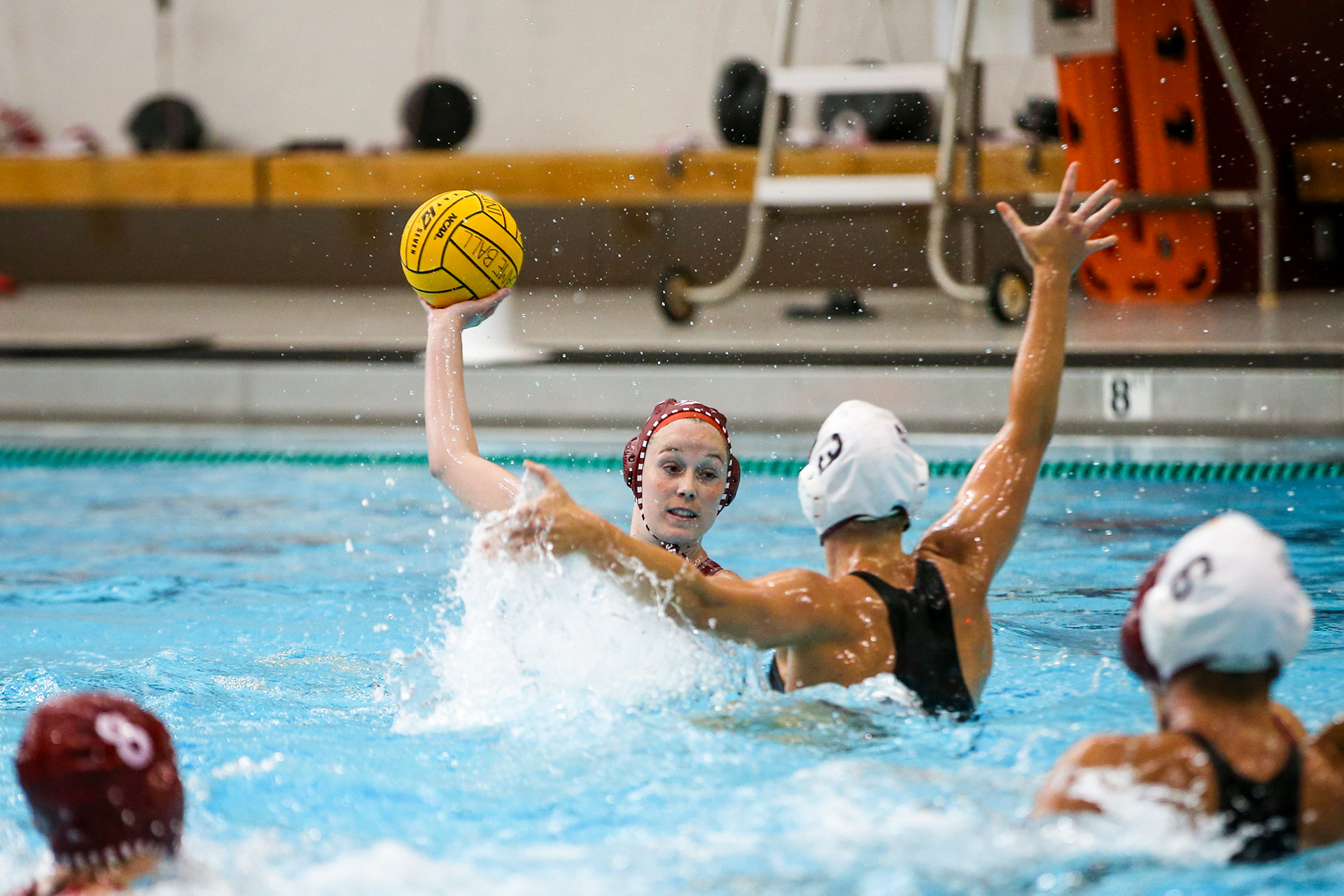 BLOOMINGTON, IN - April 02, 2021 - attacker Tina Doherty #12 of the Indiana Hoosiers during the game against the Southern California Trojans and the Indiana Hoosiers at Counsilman-Billingsley Aquatic Center in Bloomington, IN.