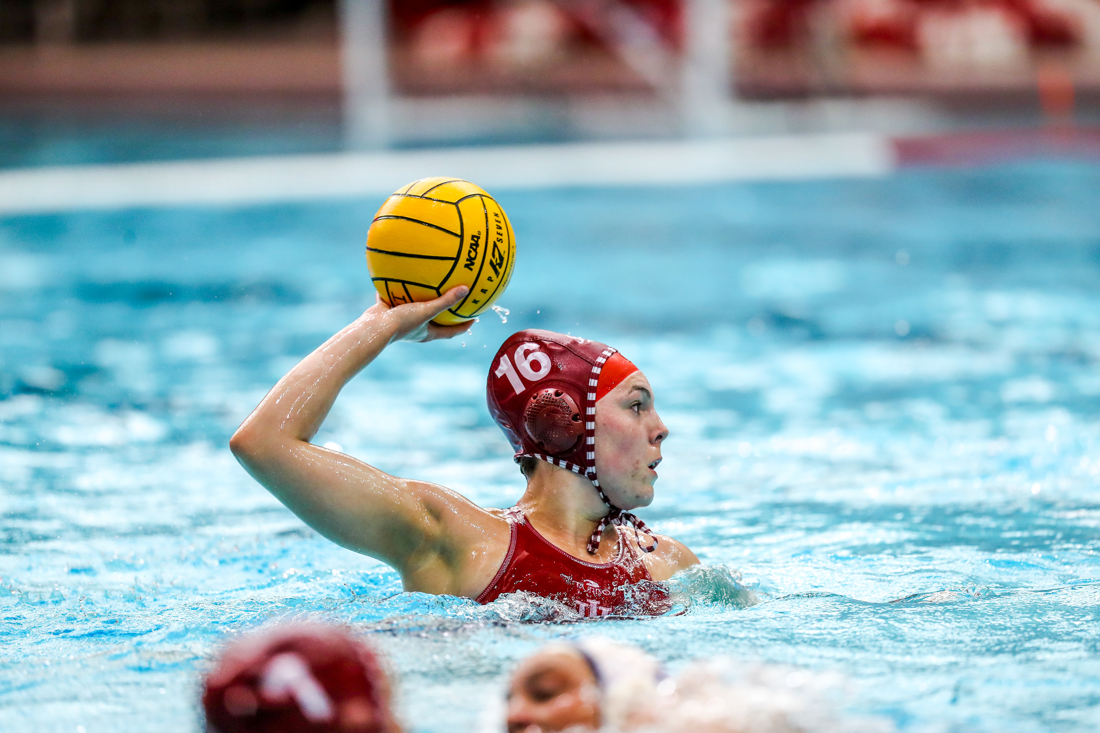 BLOOMINGTON, IN - April 13, 2021 - driver Kallie White #16 of the Indiana Hoosiers during the game against the UCLA Bruins and the Indiana Hoosiers at Counsilman-Billingsley Aquatic Center in Bloomington, IN.