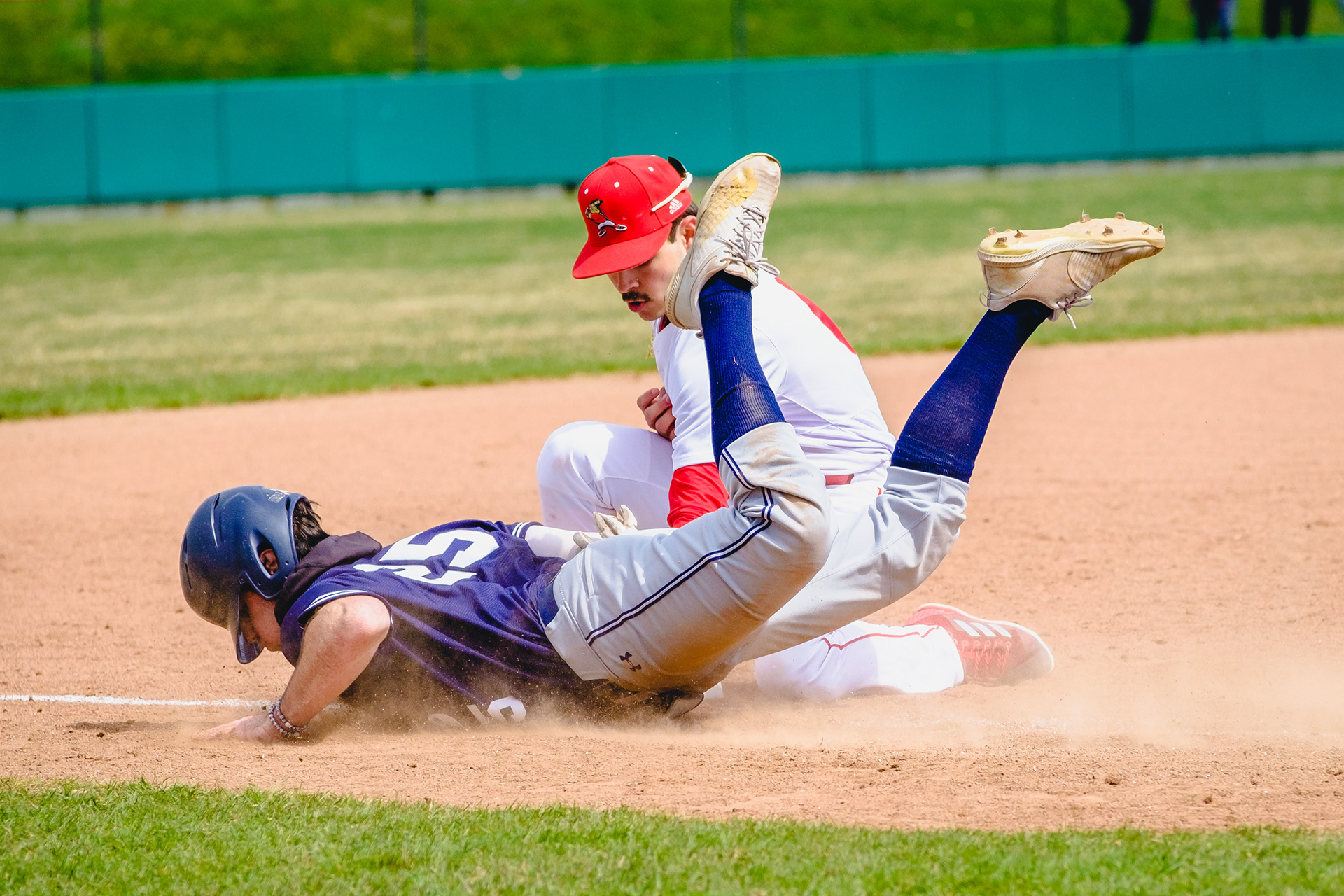 CRAWFORDSVILLE, IN - April 02, 2022 - Infielder Michael Galanos #6 The Wabash Little Giants during the game between the Allegheny Gators and the Wabash Little Giants at the Goodrich Ballpark in Crawfordsville, IN.