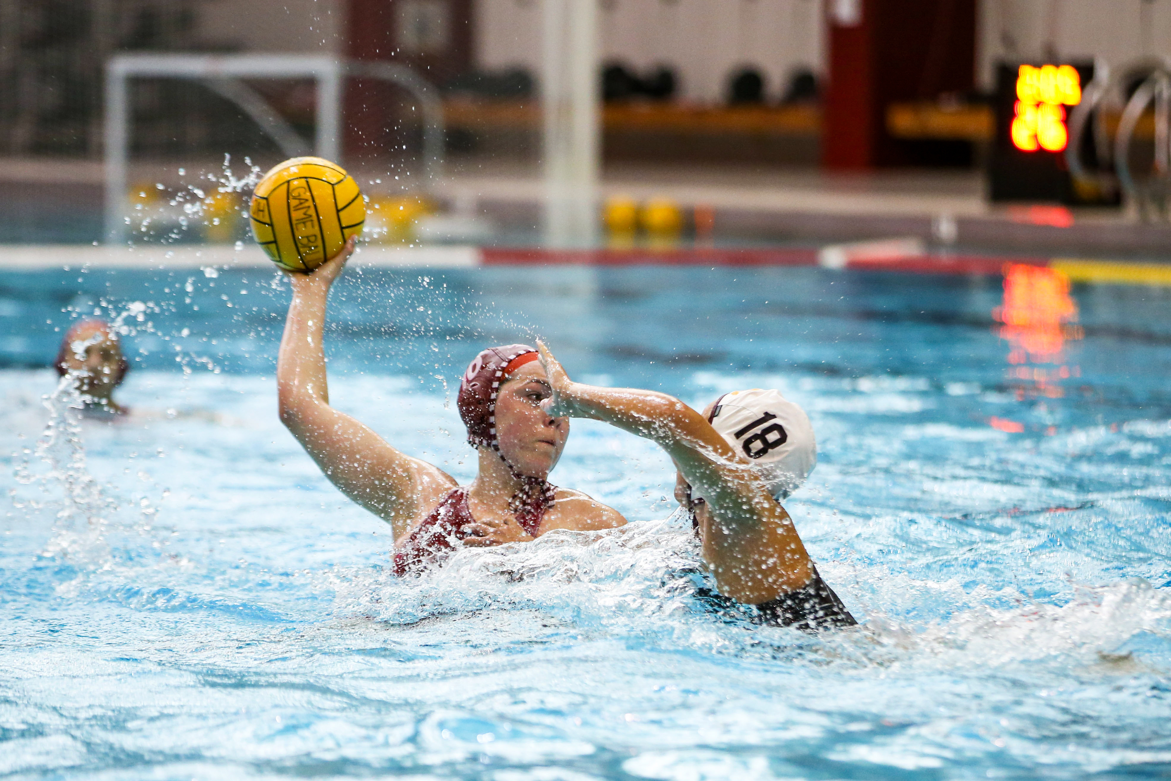 BLOOMINGTON, IN - April 02, 2021 - driver Kallie White #16 of the Indiana Hoosiers during the game against the Southern California Trojans and the Indiana Hoosiers at Counsilman-Billingsley Aquatic Center in Bloomington, IN. 