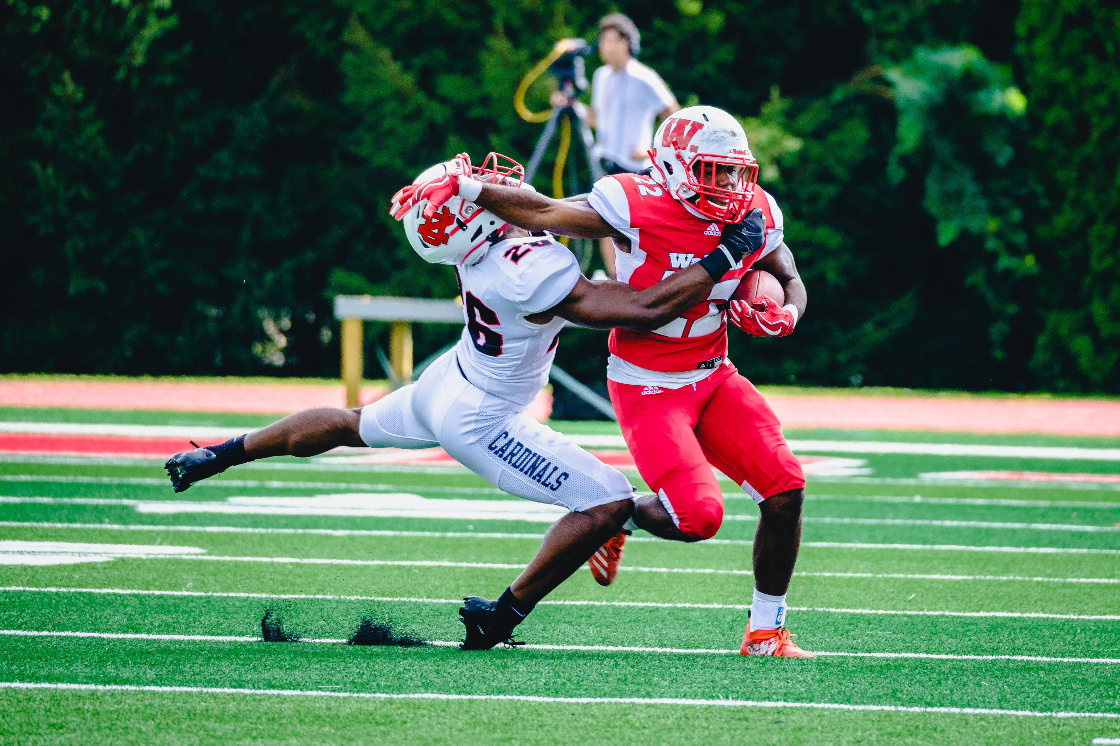 CRAWFORDSVILLE, IN – September 10, 2022 – Running Back Xavier Tyler #22 of the Wabash Little Giants runs the ball during the game against the North Central Cardinals and the Wabash Little Giants at Little Giant Stadium in Crawfordsville, IN. 