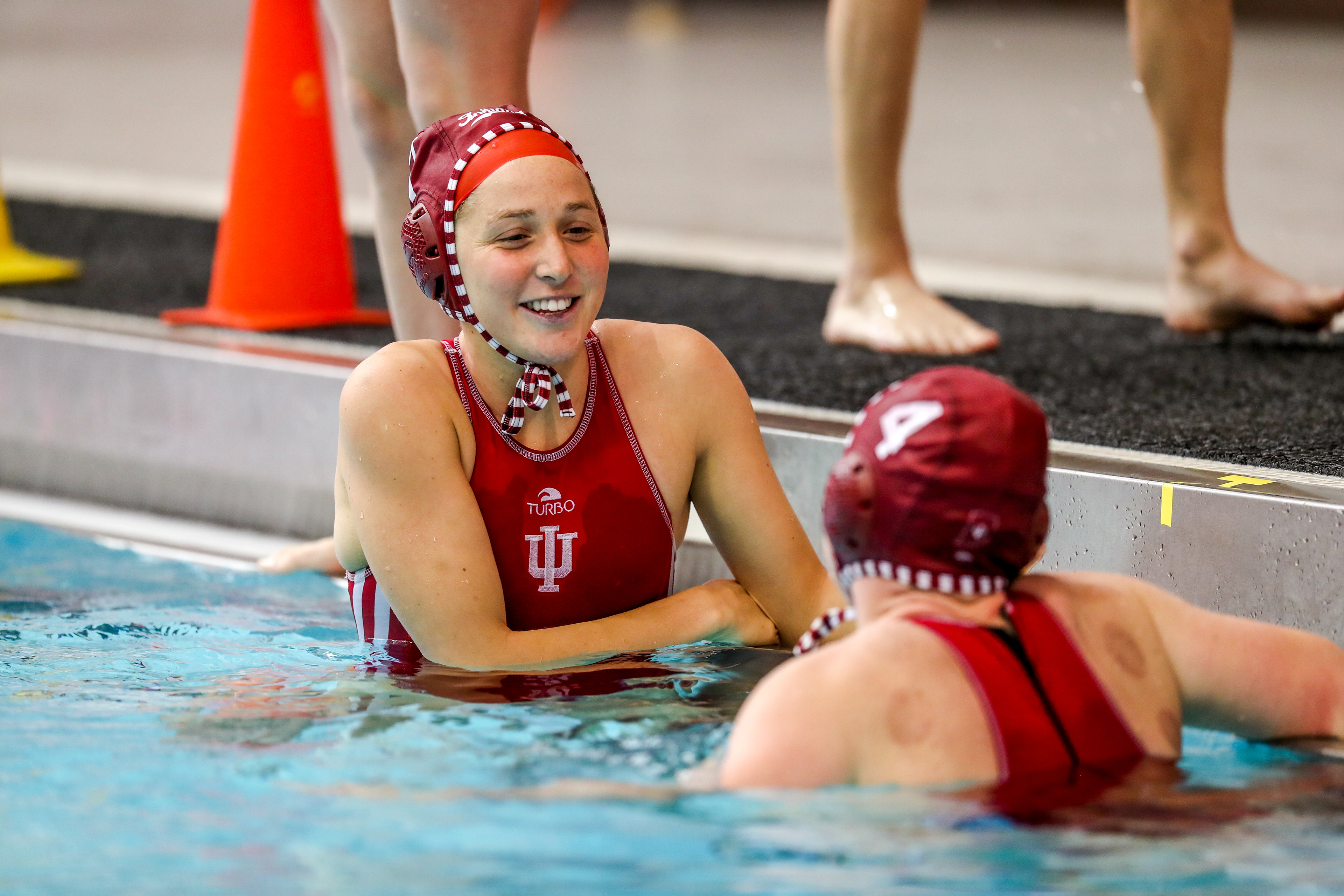 BLOOMINGTON, IN - April 13, 2021 - utility Katherine Hawkins #7 of the Indiana Hoosiers during the game against the UCLA Bruins and the Indiana Hoosiers at Counsilman-Billingsley Aquatic Center in Bloomington, IN. 