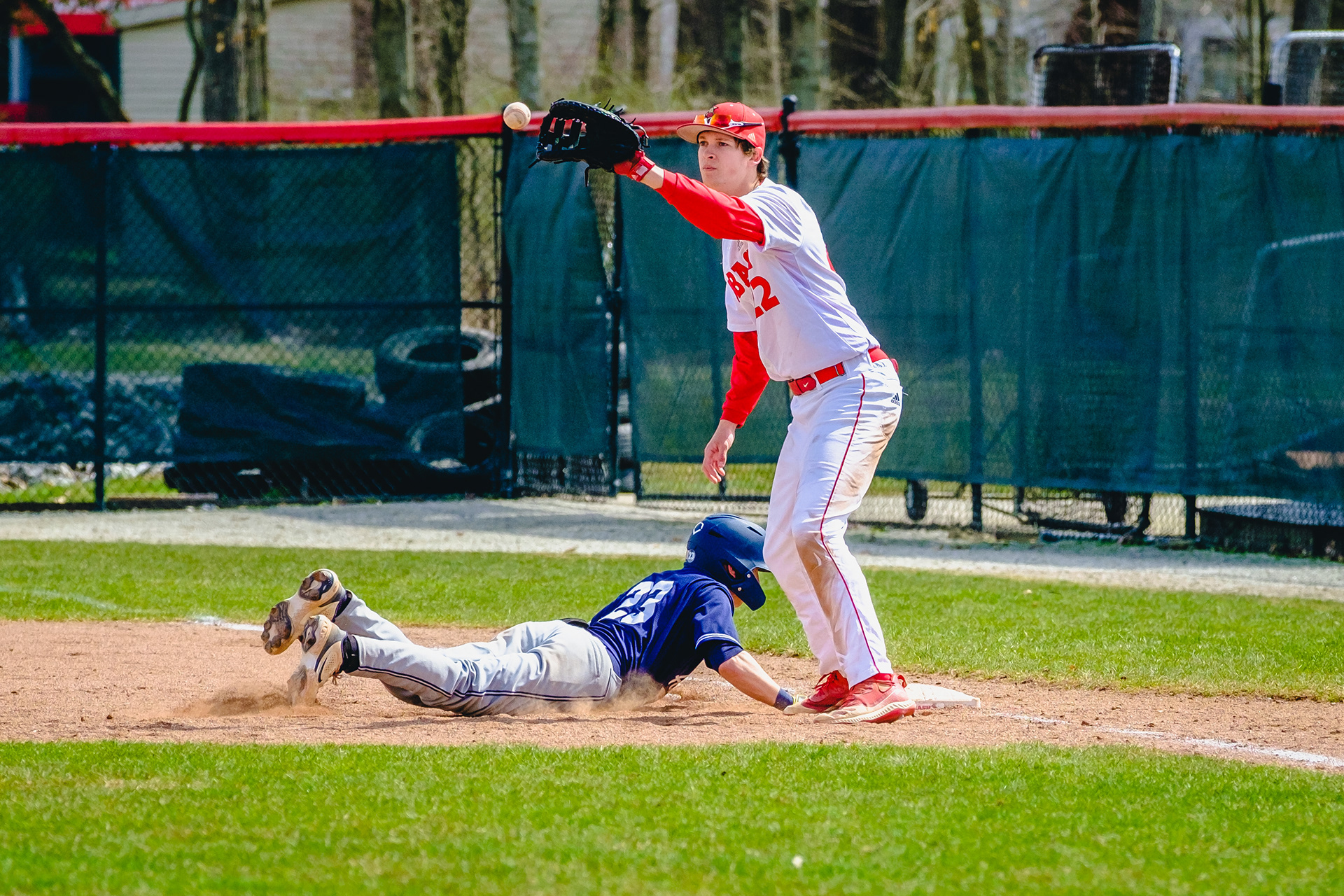 CRAWFORDSVILLE, IN - April 02, 2022 - Infielder Brayden Lentz #22 The Wabash Little Giants during the game between the Allegheny Gators and the Wabash Little Giants at the Goodrich Ballpark in Crawfordsville, IN.