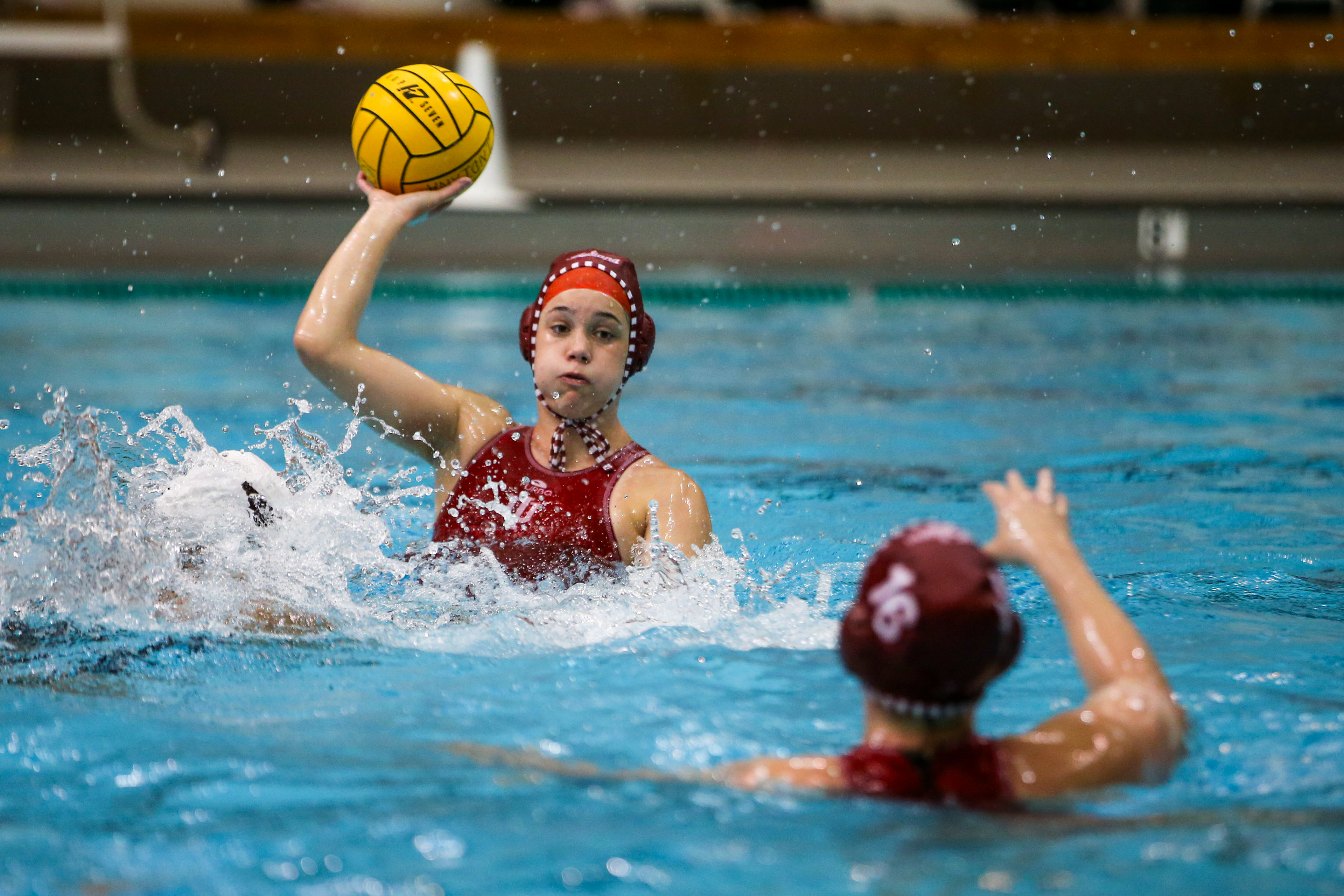 BLOOMINGTON, IN - April 02, 2021 - attacker Lanna Debow #6 of the Indiana Hoosiers during the game against the Southern California Trojans and the Indiana Hoosiers at Counsilman-Billingsley Aquatic Center in Bloomington, IN. 
