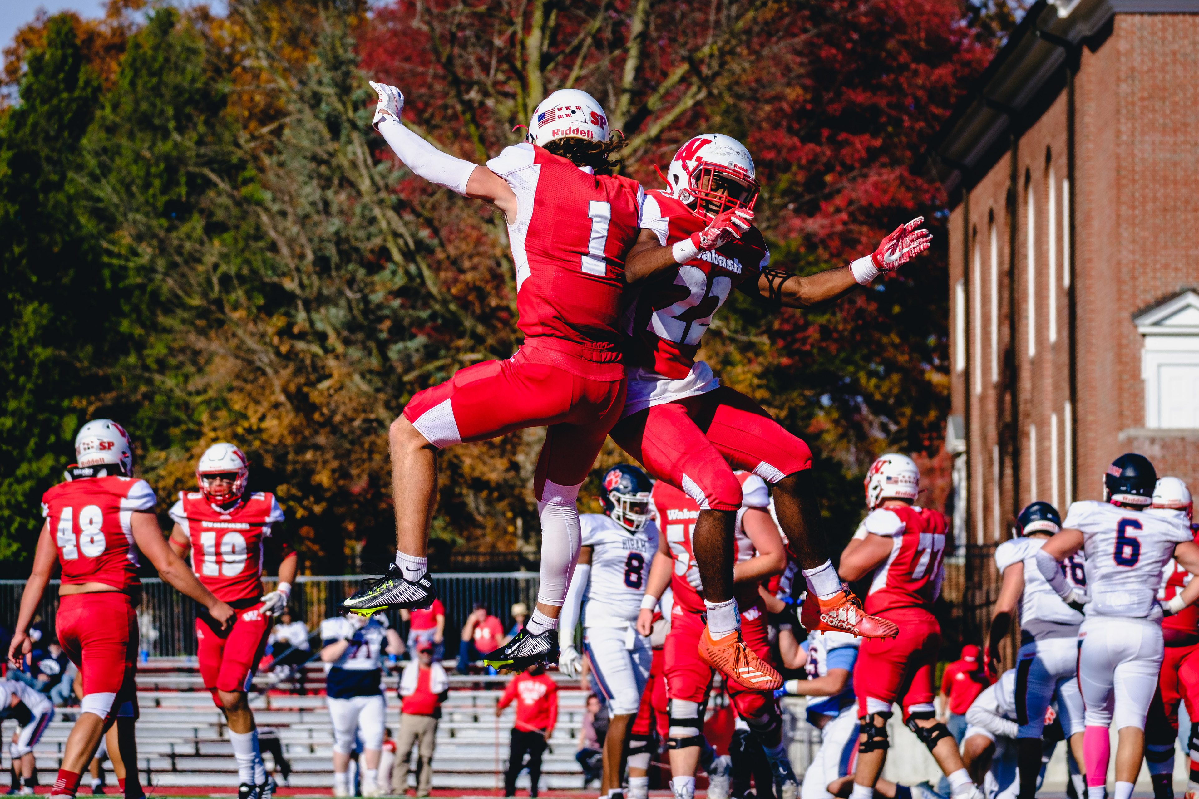 CRAWFORDSVILLE, IN – 10.29.2022 – The Wabash Little Giants cheer during the game against the Hiram Terriers and the Wabash Little Giants at Little Giant Stadium in Crawfordsville, IN. 