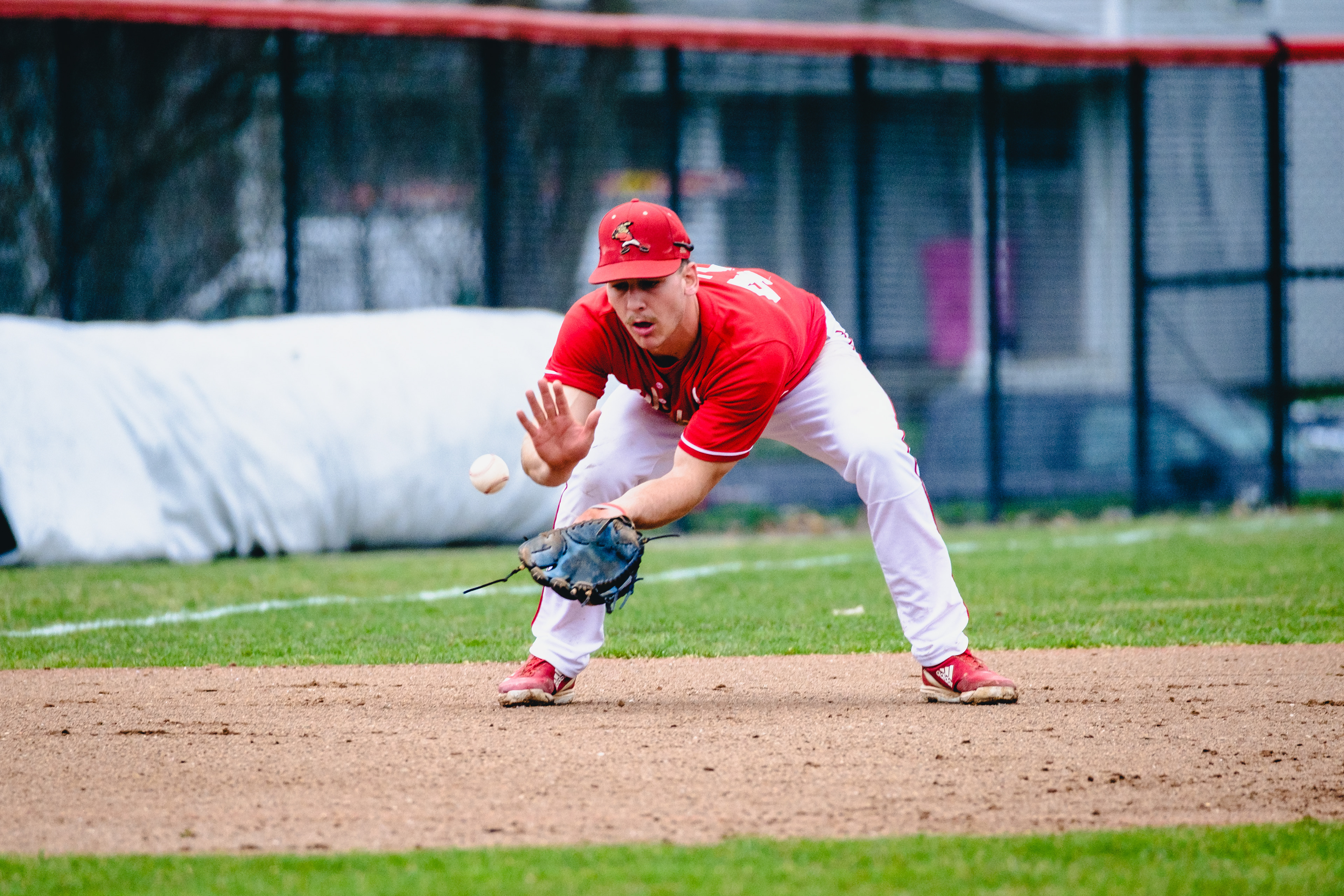 CRAWFORDSVILLE, IN – 04.04.2023 – Infielder AJ Reid #42 of the Wabash Little Giants during the game against the DePauw Tigers and the Wabash Little Giants at Goodrich Ballpark in Crawfordsville, IN. 