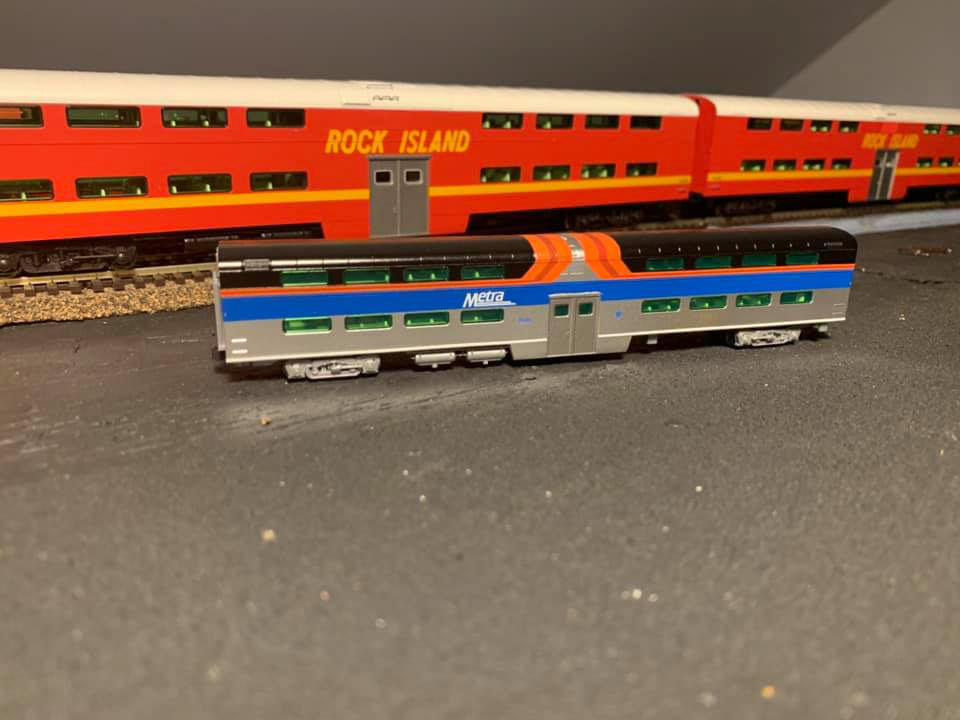 Custom Painted Kato N Scale Metra Re Paint Bi Level - Painted from a CNW car.