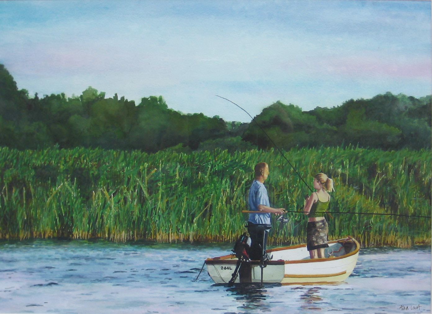 Steve and Ella Fishing. SOLD.
