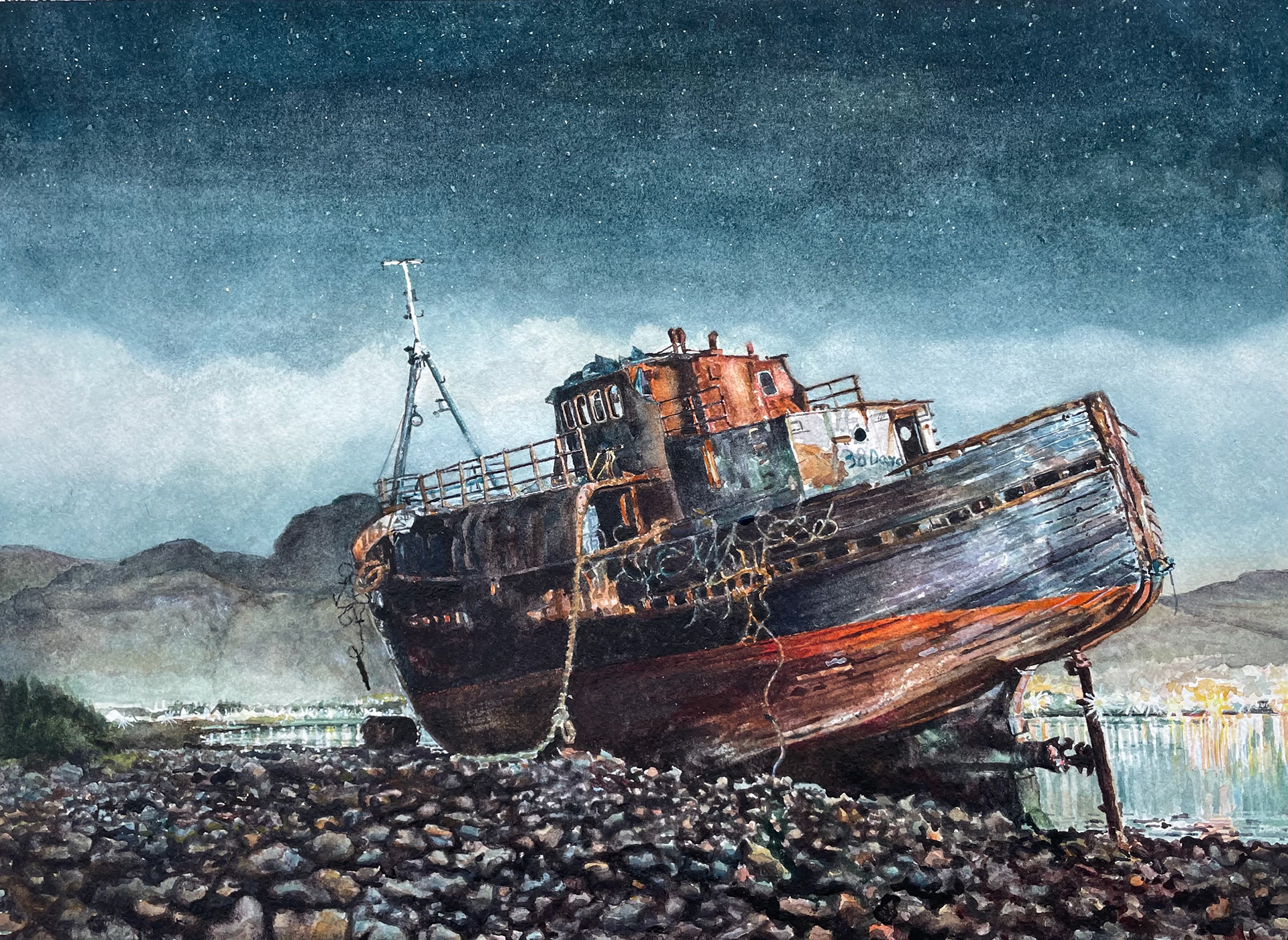 Corpach Wreck at Dusk, Bryan's Walk. SOLD