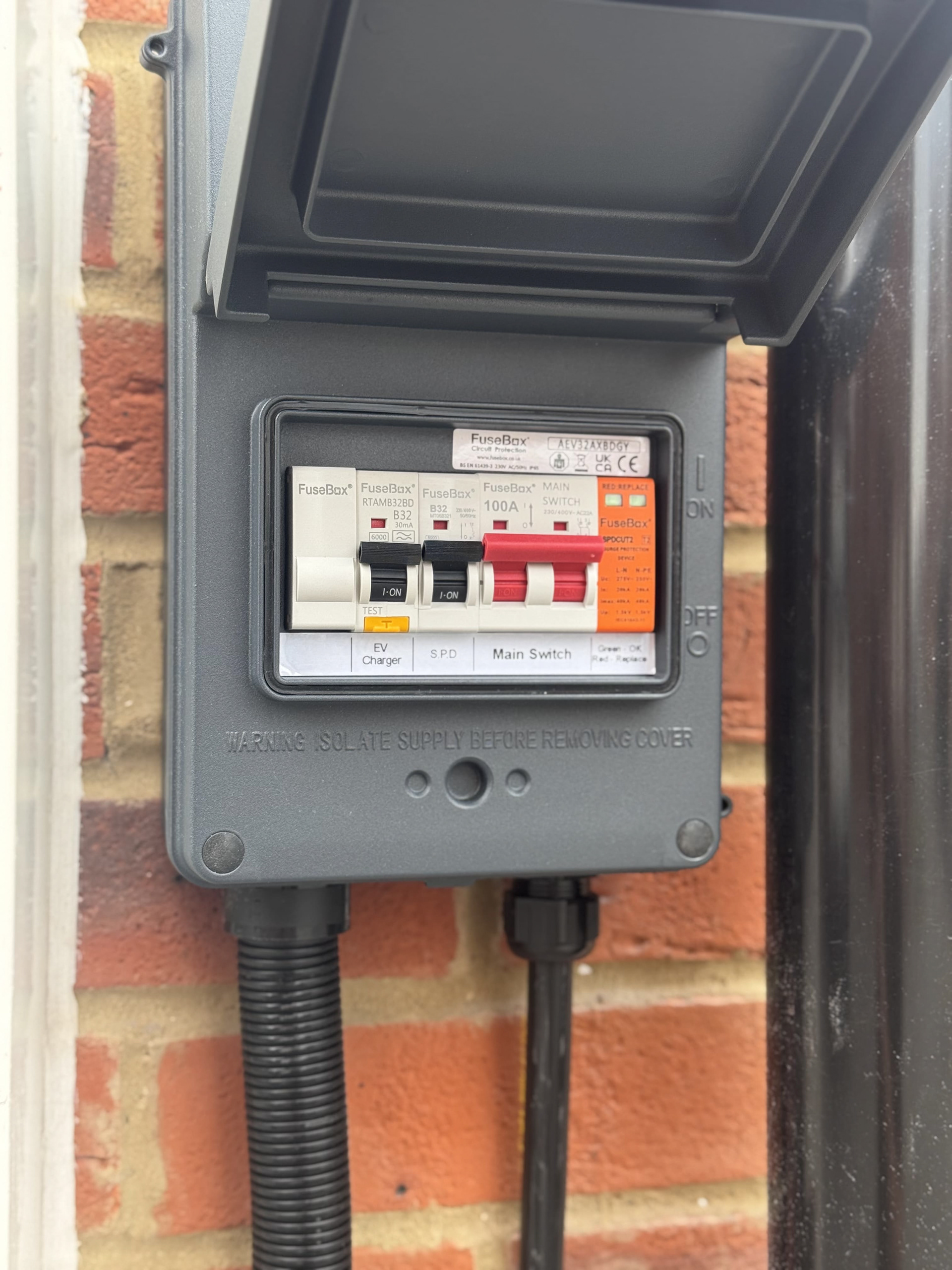 Outdoor fuseboard fitted to power and isolate vehicle charger in Chichester