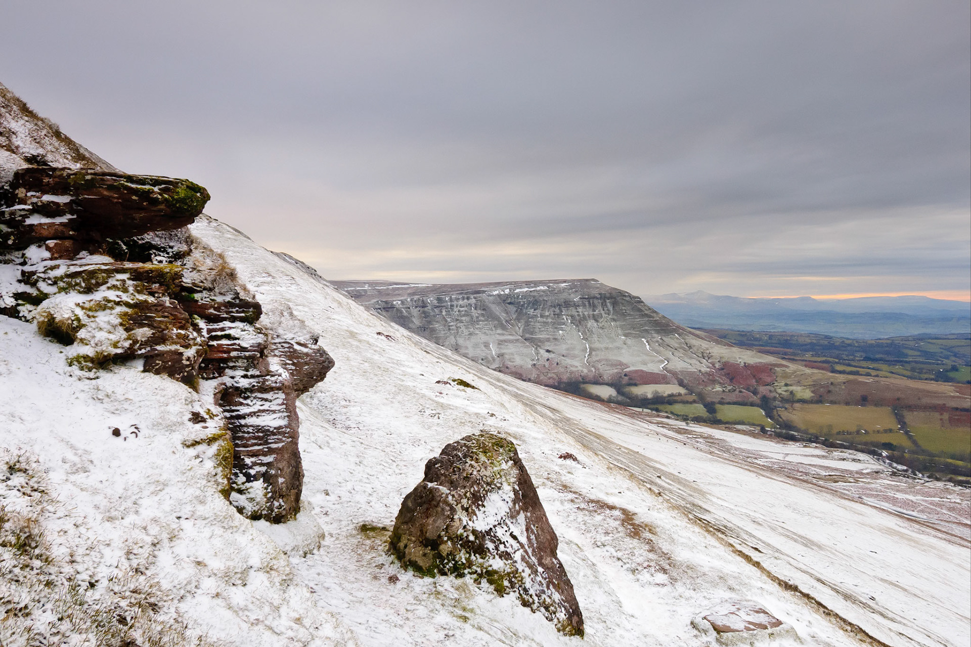View from Hay Bluff with Pen-y-Fan on the horizon.