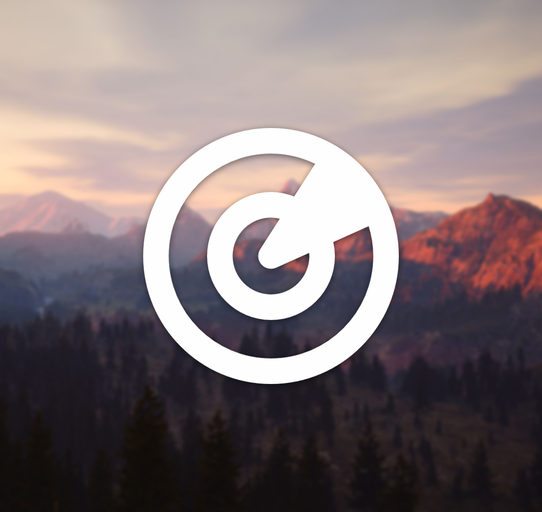 A white radar icon infront of a slightly out of focus picture of the sunset over Valley Vista in Mainframe's upcoming MMO.