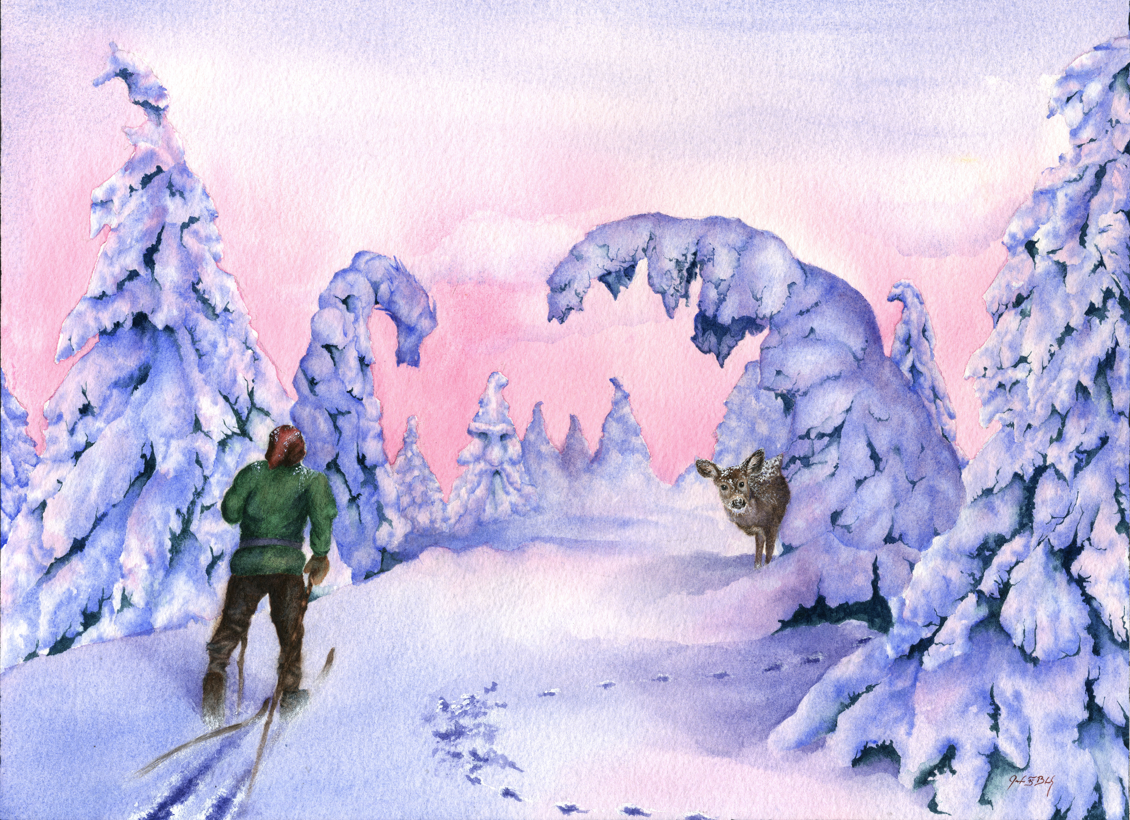 Skiing dreams 2 - Watercolor, 2018 